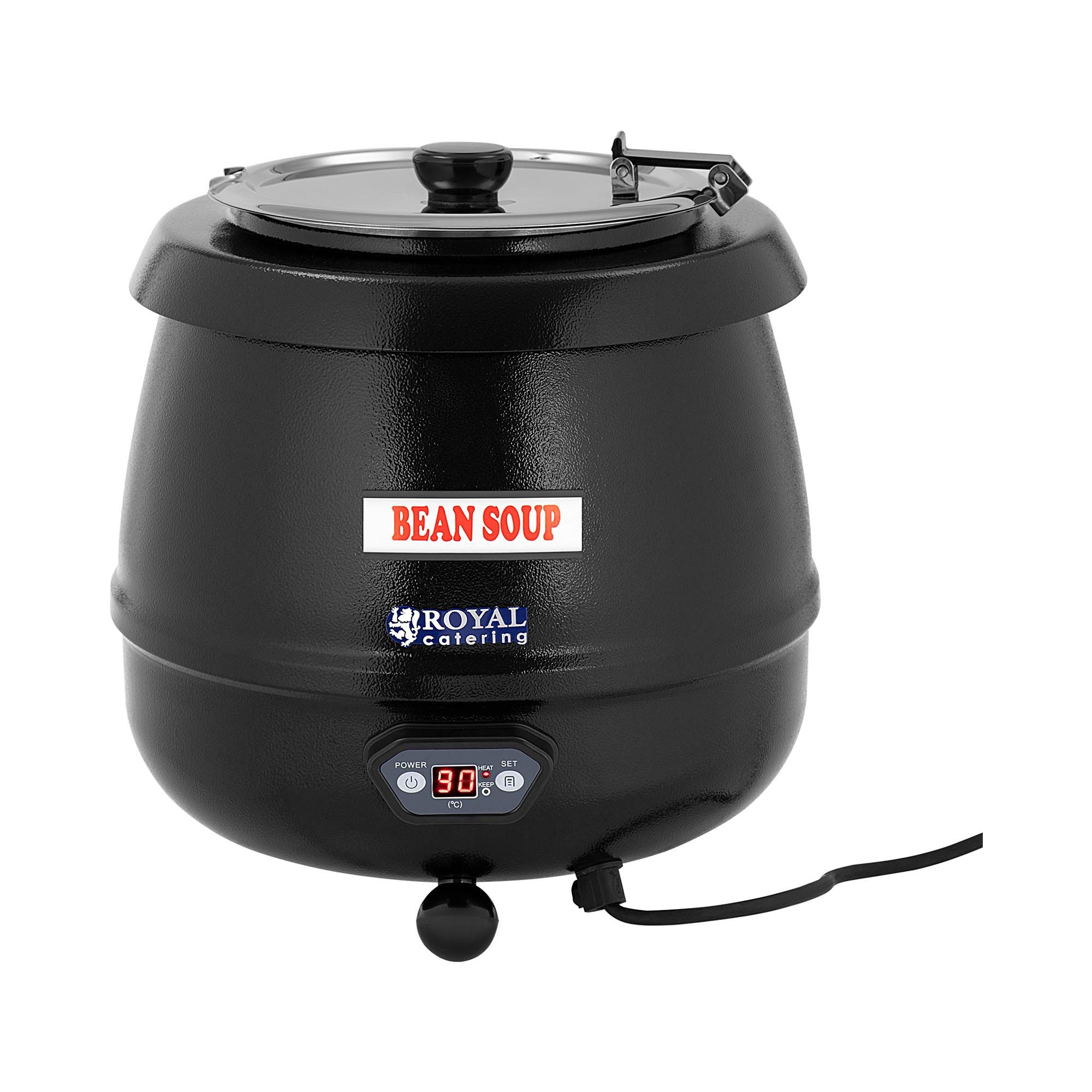 Royal Catering Suppentopf 10 L Elektrischer Suppenwärmer Digital 400W Deckel Warmhalten Gastro, Edelstahl