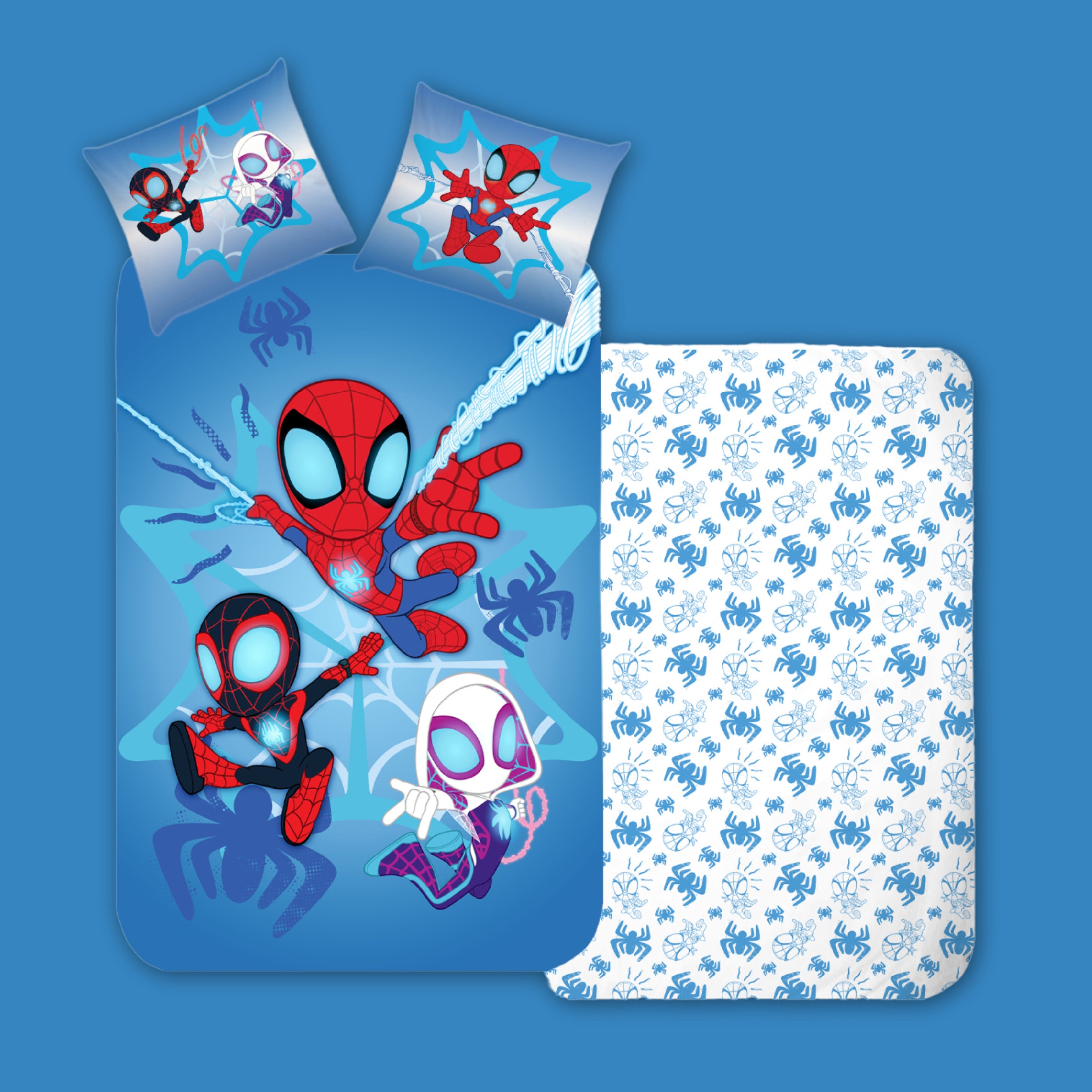 MTOnlinehandel Kinderbettwäsche Spidey & Friends "Helden der Nacht", Geschenkidee, 100% Baumwolle, 2 teilig, Winterbettwäsche kuschelig und weich für Jungen und – Bild 5 von 5