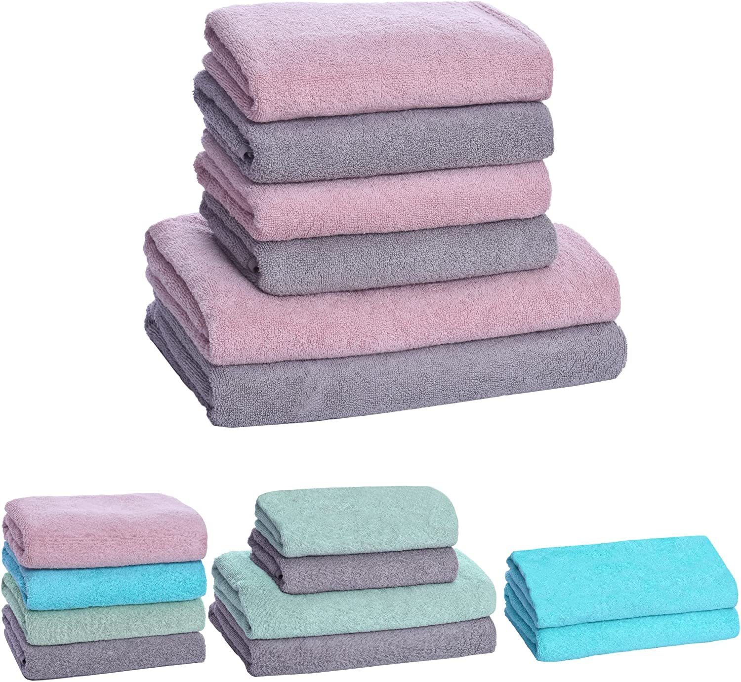 100% Badetücher Set Grau-Mint Badetücher livessa im (4-St), als Bade-Handtuchset und Set, Baumwolle Handtücher Serie,