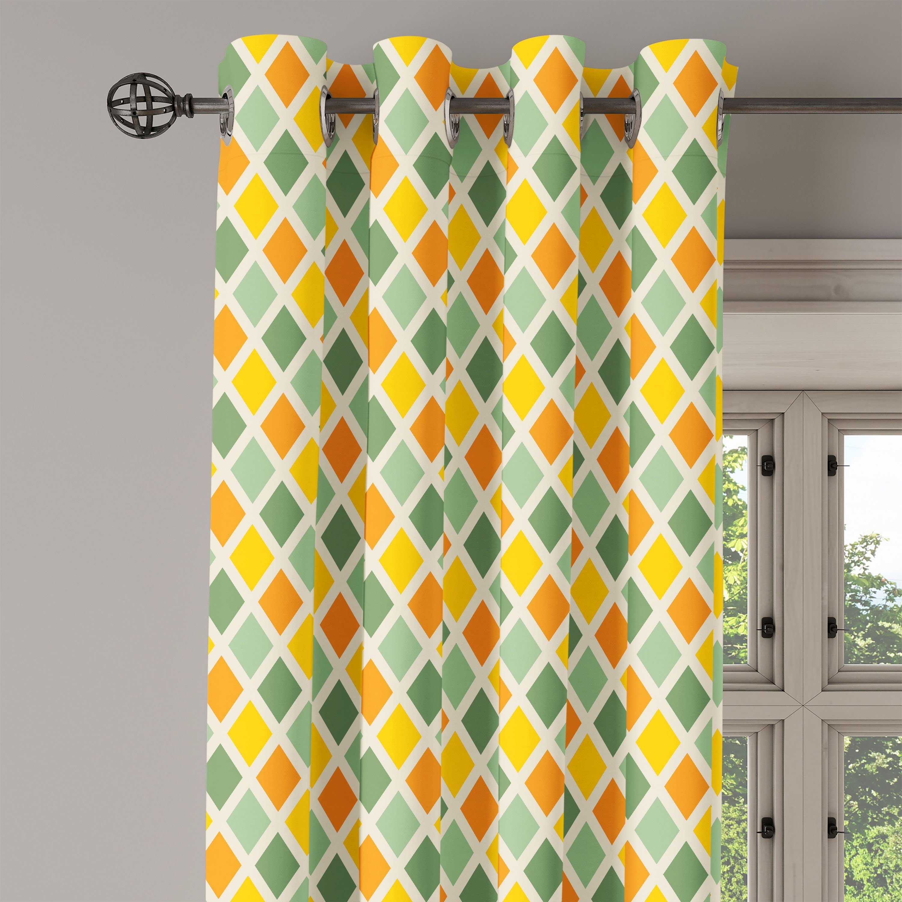 Gardine gestreiftes für Retro Abakuhaus, Checkered Wohnzimmer, Schlafzimmer Dekorative 2-Panel-Fenstervorhänge Klassische