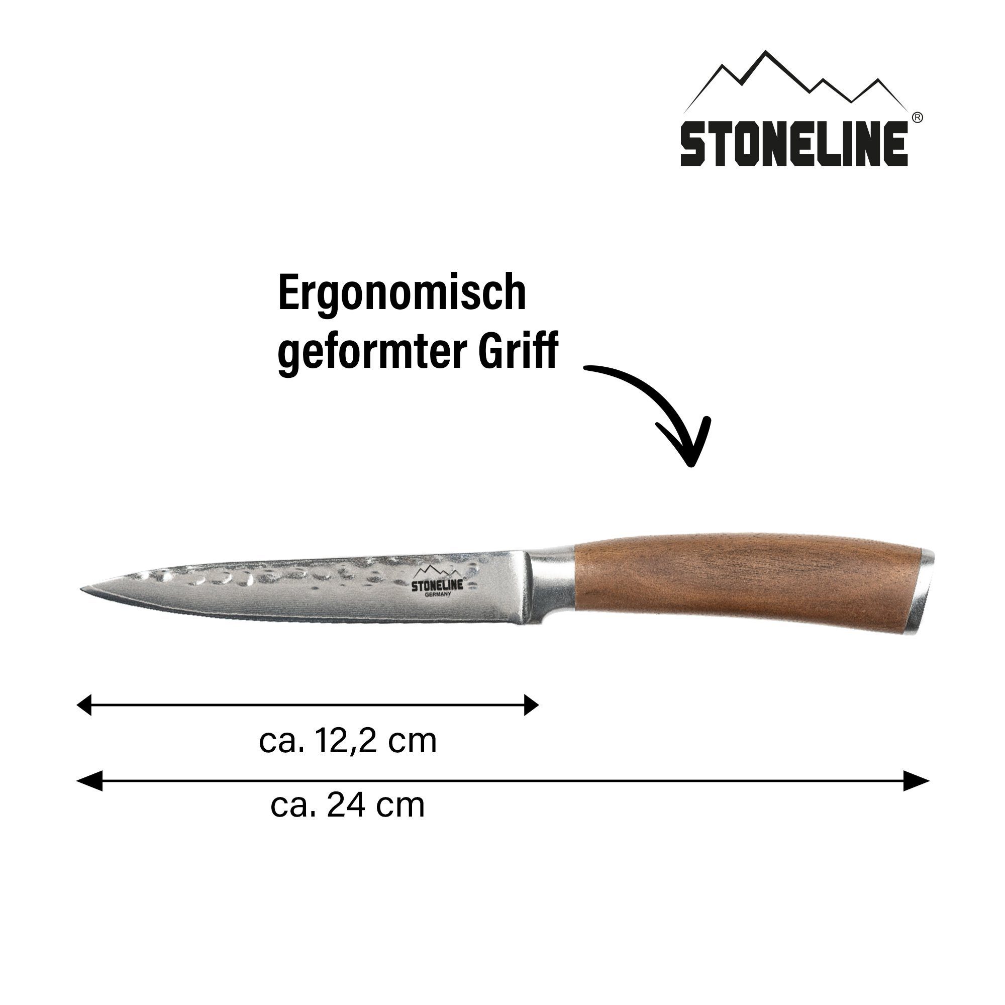STONELINE Messer-Set Hammerschlag 24 cm, Allzweckmesser aus Damaszenerstahl