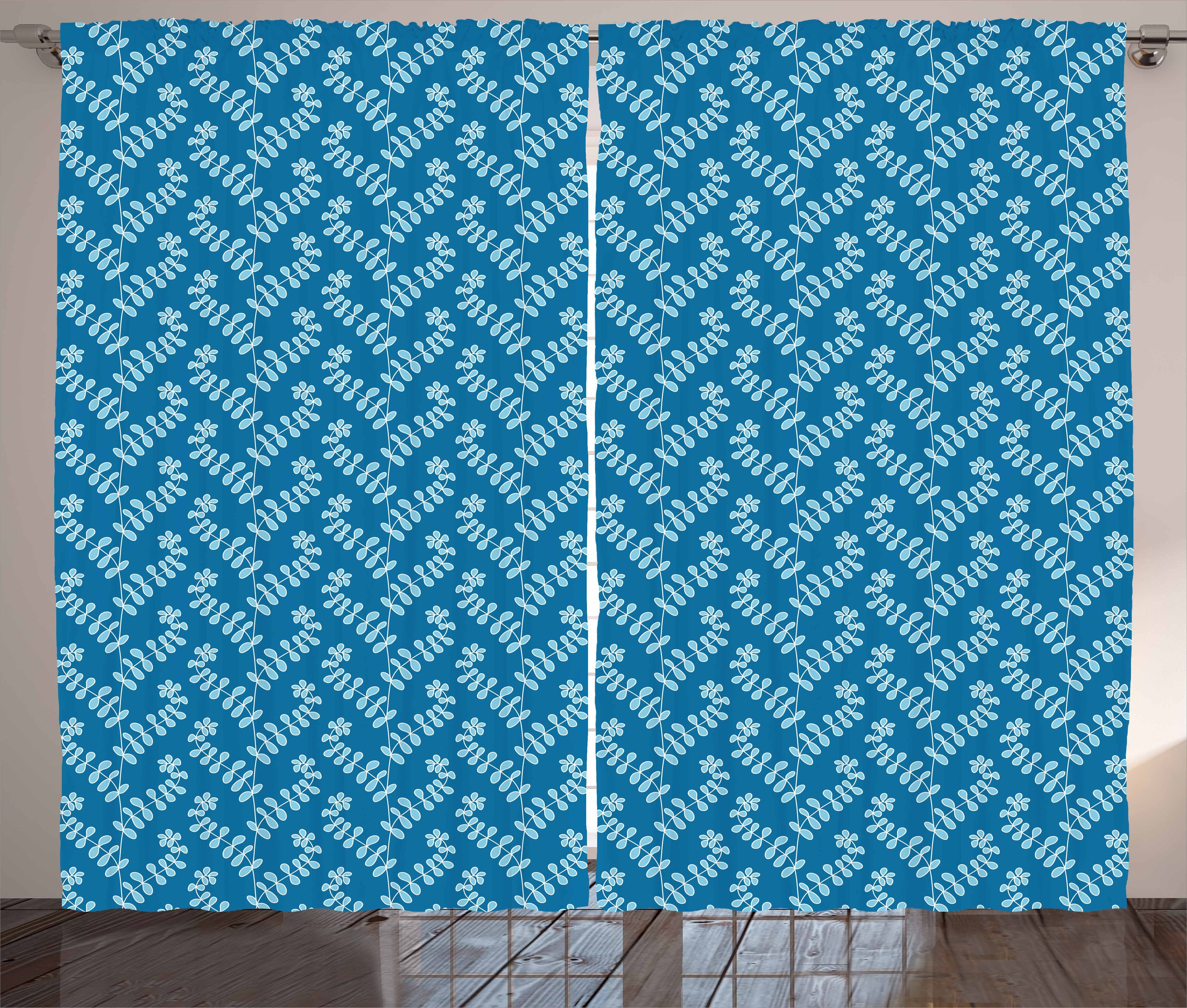 Gardine Schlafzimmer Kräuselband Vorhang mit Schlaufen und Haken, Abakuhaus, Blätter Blue Tone Monochrome Flora