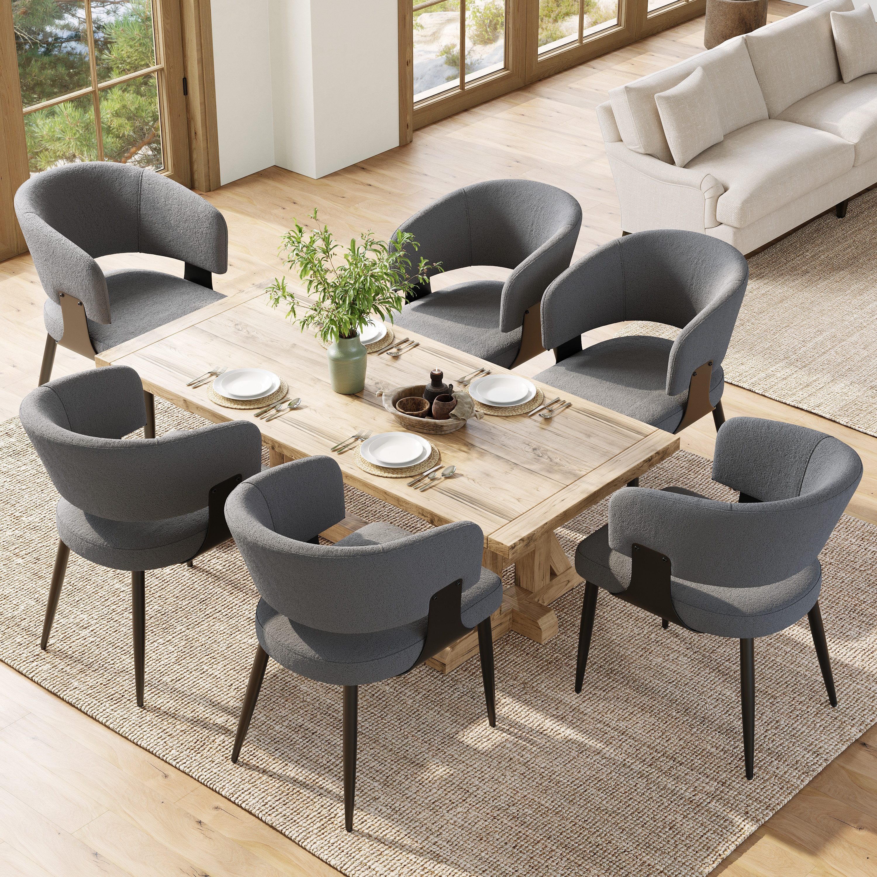Ulife Esszimmerstuhl Lammwollstoff-Stühle mit Ergonomischer Rückenlehne,Ant günstig online kaufen