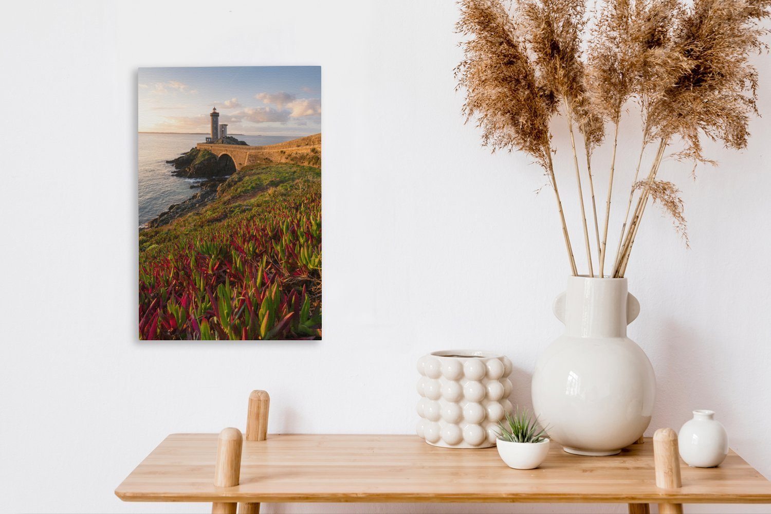 (1 Leinwandbild Zackenaufhänger, Leuchtturm bretonischen Leinwandbild Küste, OneMillionCanvasses® der St), an cm Gemälde, 20x30 bespannt inkl. fertig
