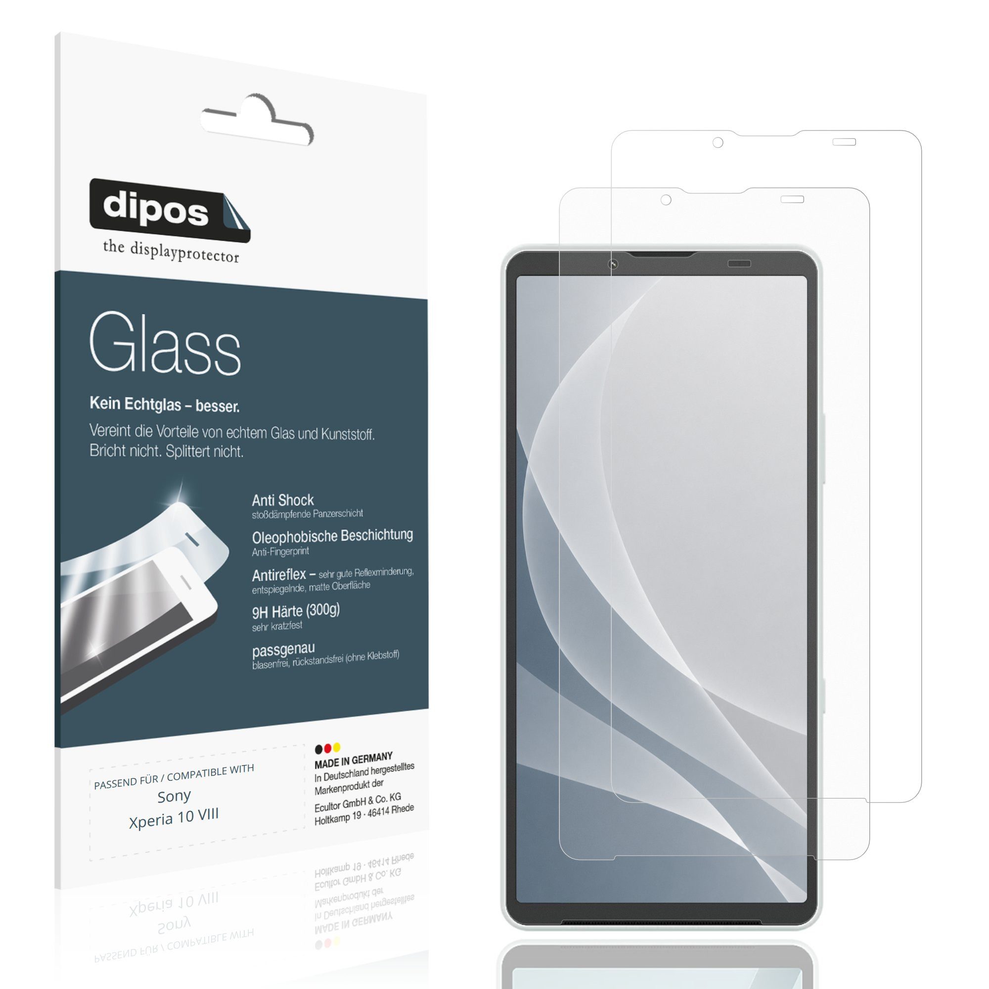 dipos Displayschutzfolie Schutzfolie für Sony Xperia 10 VIII, 2 Stück, Displayschutz Schutz Folie Made in Germany