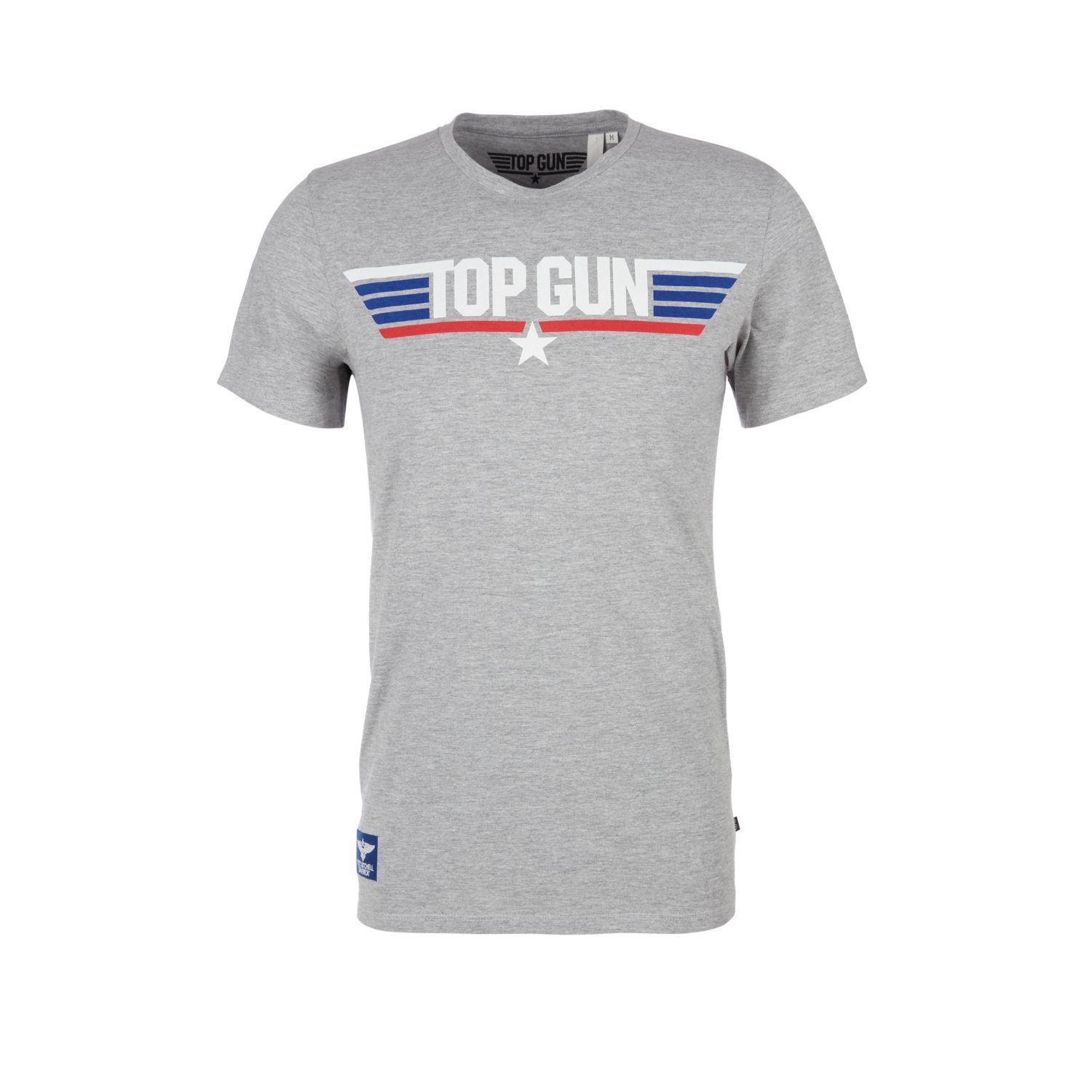 s.Oliver T-Shirt (1-tlg) mit Top Gun Print, Maverick, Slim Fit, kurzarm Grau melange