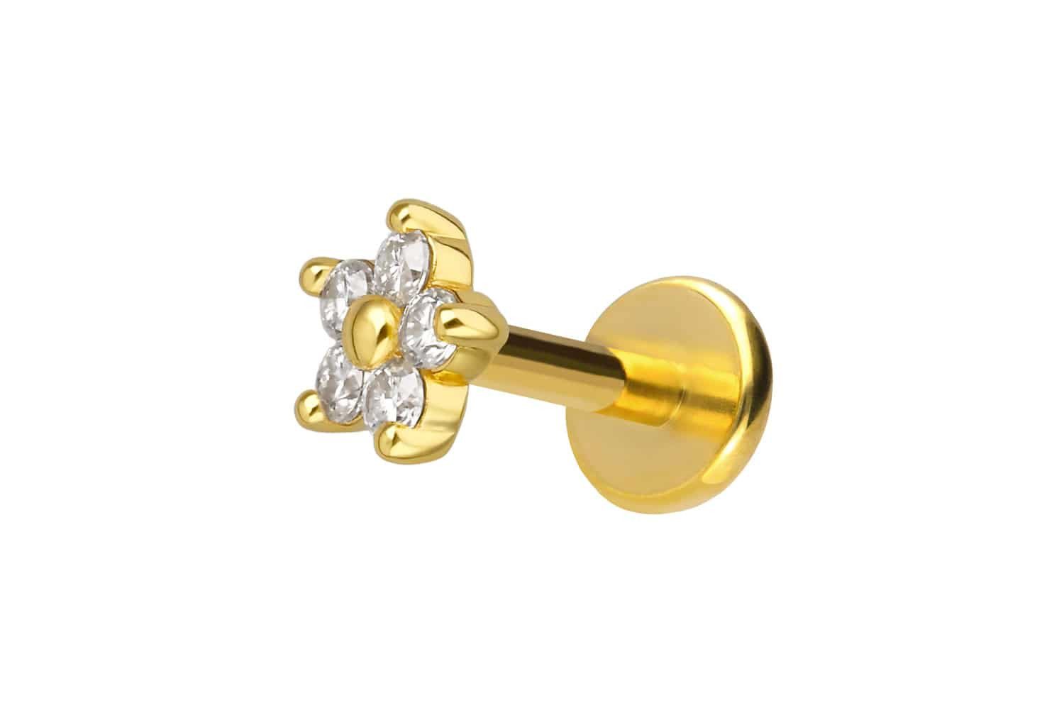 PIERCINGLINE Piercing-Set Titan Labret mit Innengewinde + 925er Silber Aufsatz MOISSANIT-BLUME (Labrets, 1-tlg)