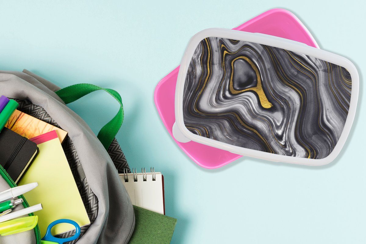 MuchoWow Lunchbox - Kinder, Geode Brotbox Kunststoff, rosa (2-tlg), Snackbox, Marmor, Mädchen, Kunststoff - - Achat Brotdose Steine für Erwachsene