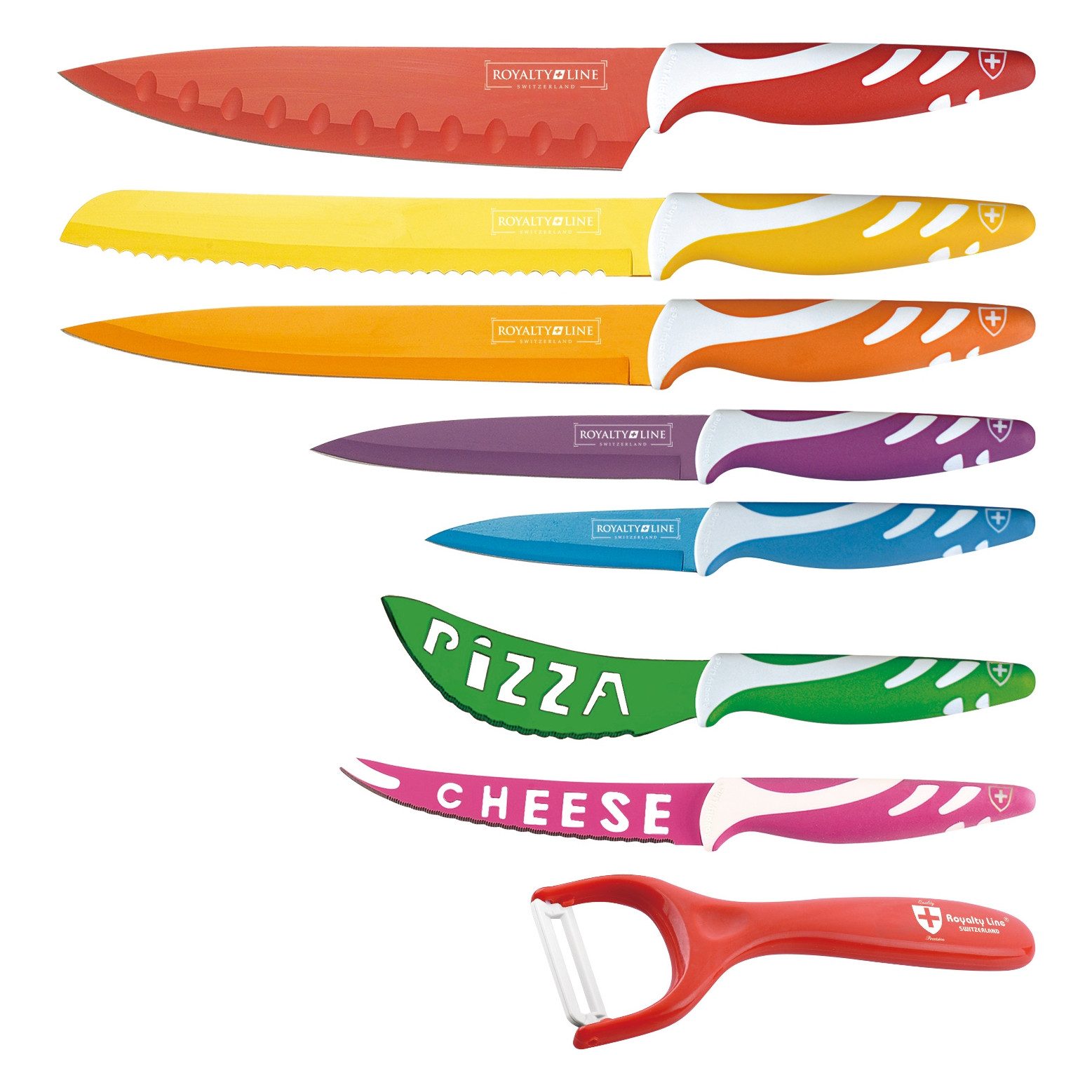 Royalty Line Messer-Set Messer Kochmesser Sparschäler Messerset 8-tlg.bunt RL-COL7A (Set bestehend aus 7 Messern und 1 Sparschäler)