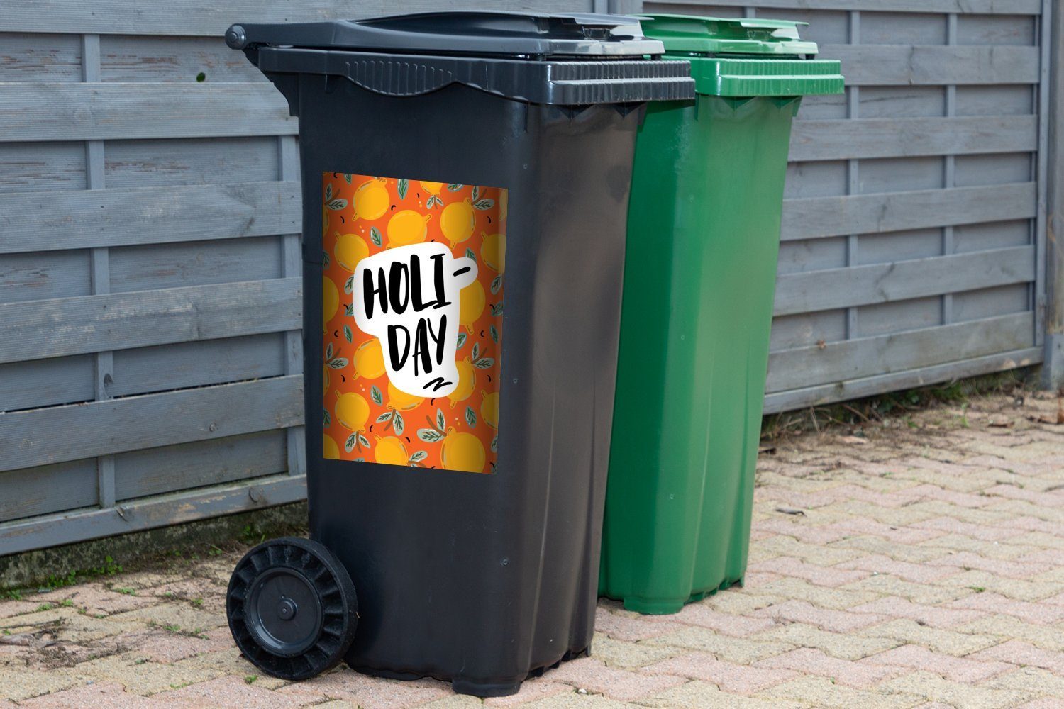 MuchoWow Wandsticker Mülleimer-aufkleber, Zitrone Gelb - Container, - Mülltonne, (1 Abfalbehälter Sticker, Sommer St)