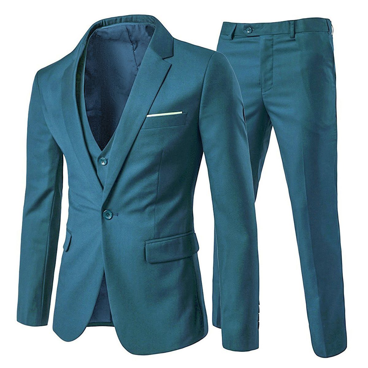 Allthemen Anzug XY03-3P Herrenanzug (3 & & für Slim tlg, Sakko Hose) Meerblau Weste Fit Business