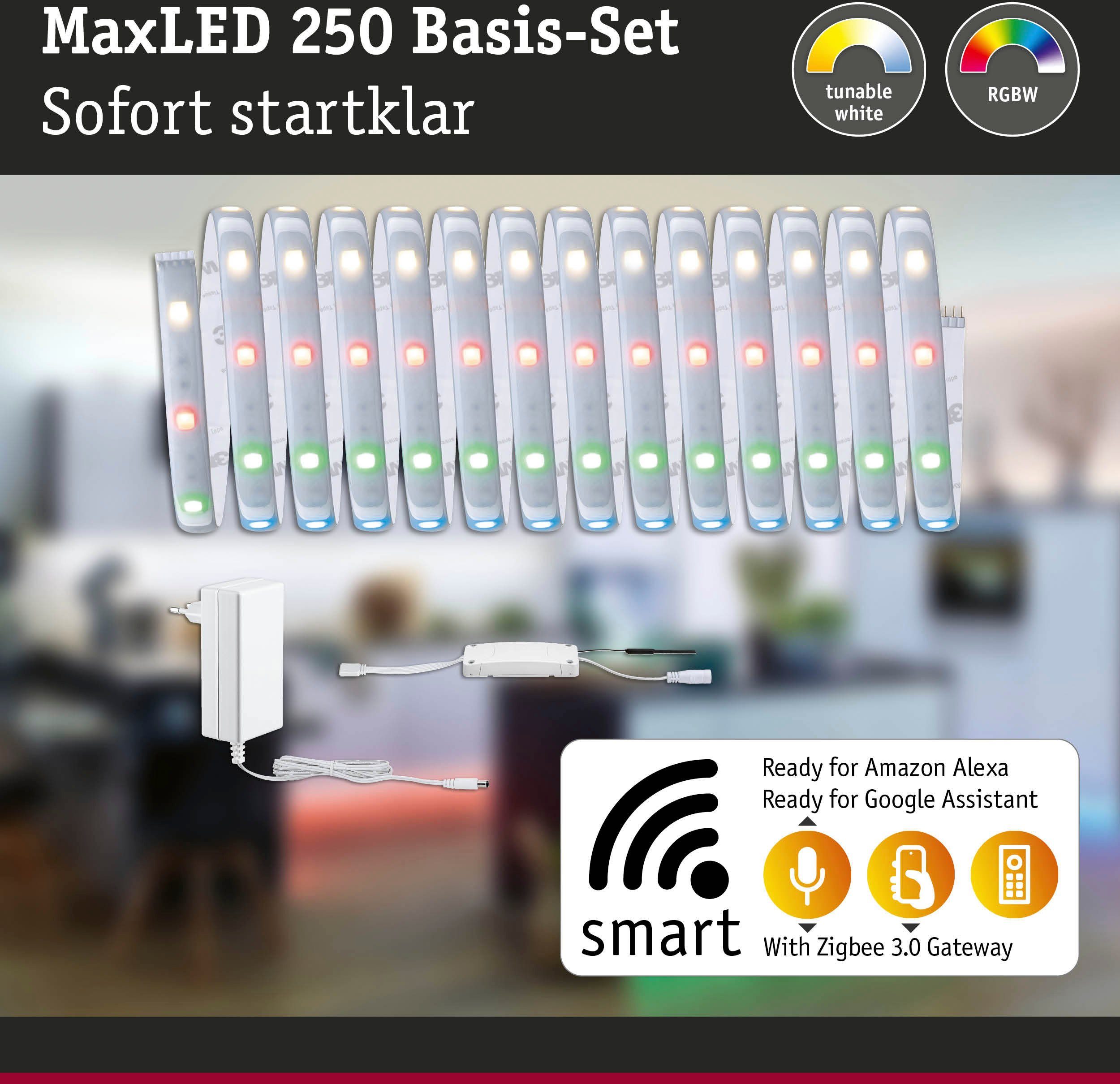 1-flammig, beschichtet 5m, Zigbee Paulmann RGBW, 250 Basisset Home IP44 Smart 100 LED-Streifen 1000lm, 22W MaxLED