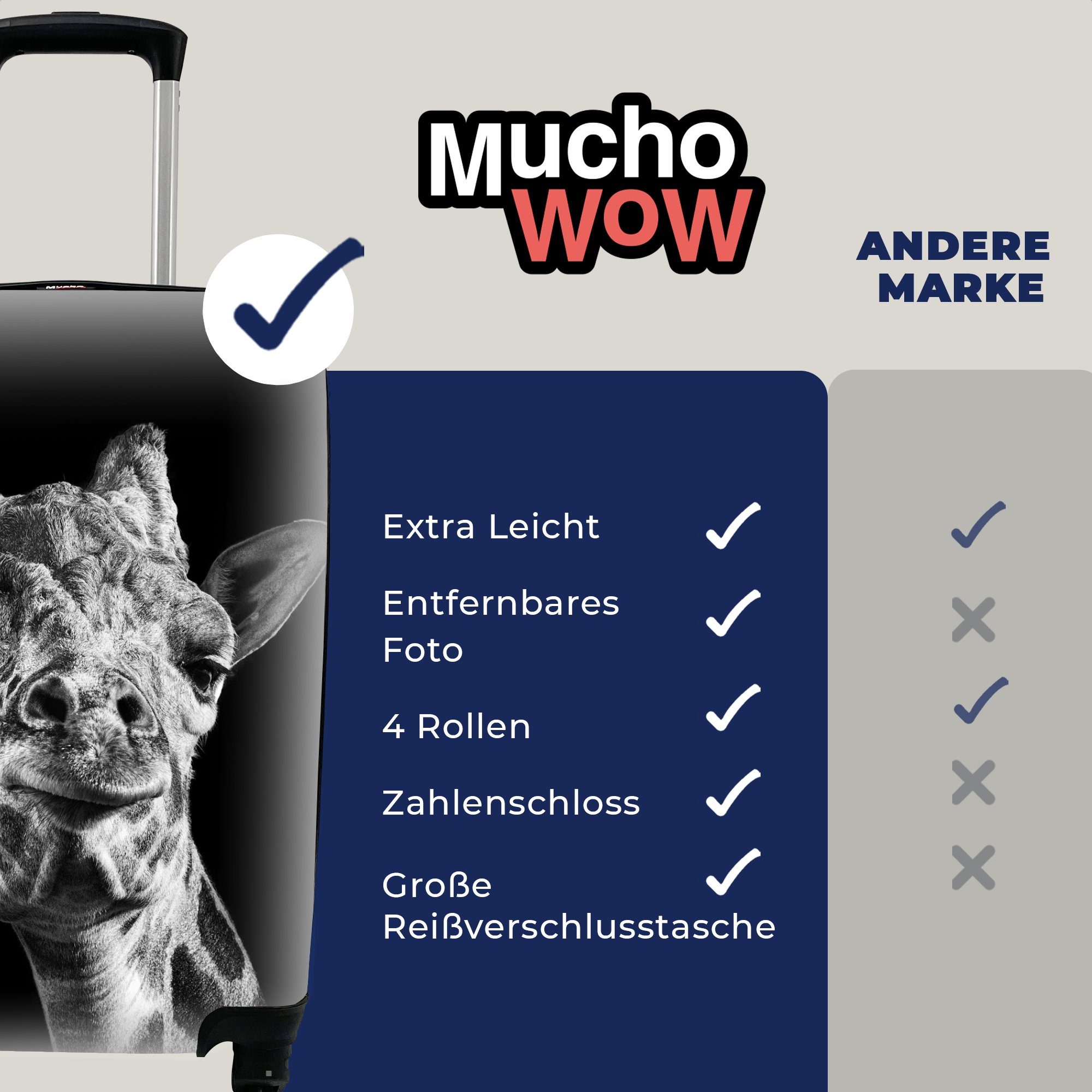 Weiß, MuchoWow Handgepäckkoffer - Handgepäck Rollen, Reisekoffer Giraffe Ferien, 4 mit Trolley, - Tier Schwarz für Reisetasche - rollen,