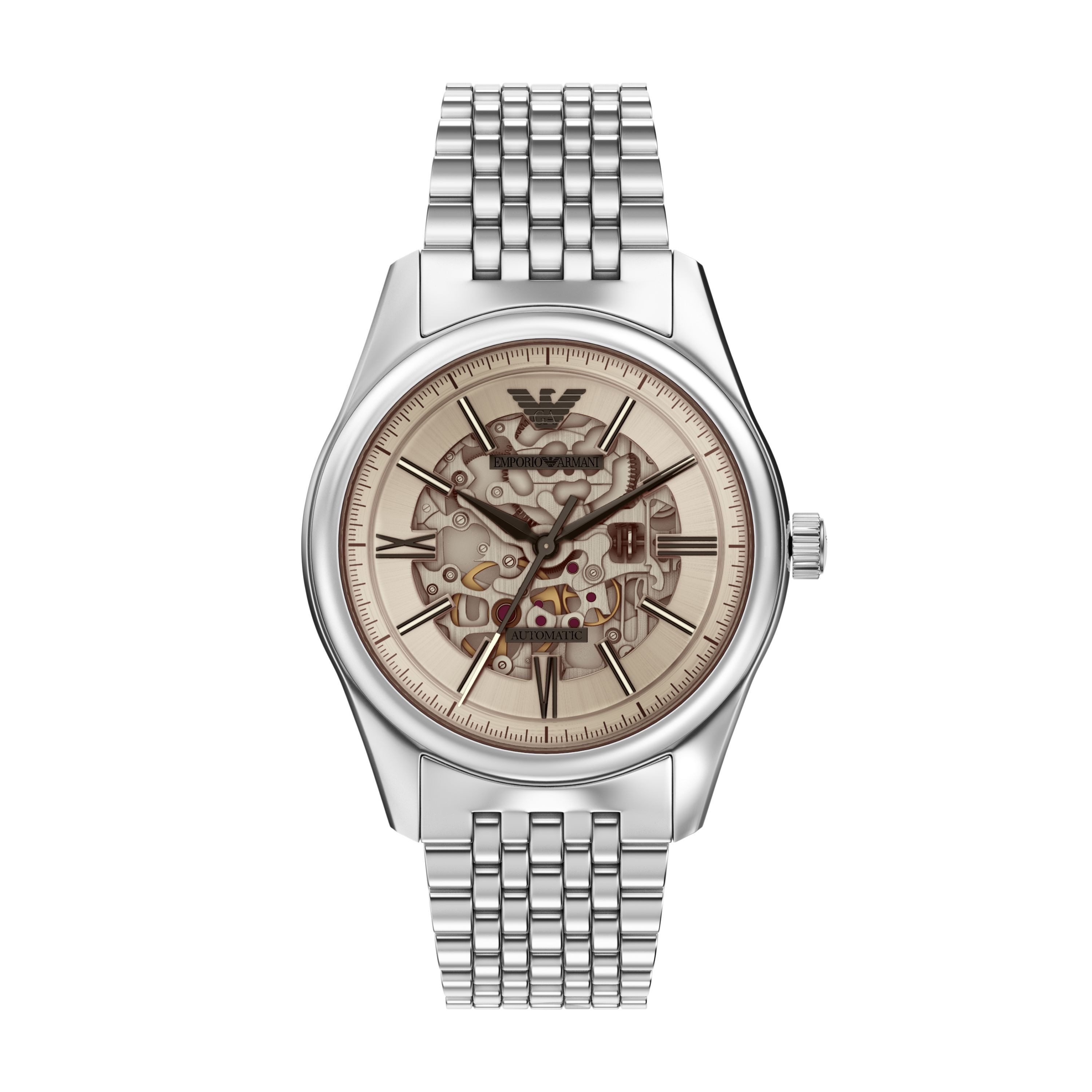 Emporio Armani Automatikuhr AR60095, Armbanduhr, Herrenuhr, Mechanische Uhr, Edelstahlarmband, analog