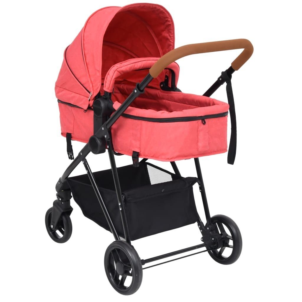 vidaXL Kinder-Buggy 3-in-1 Kinderwagen Rot | Rot und Stahl Rot Schwarz