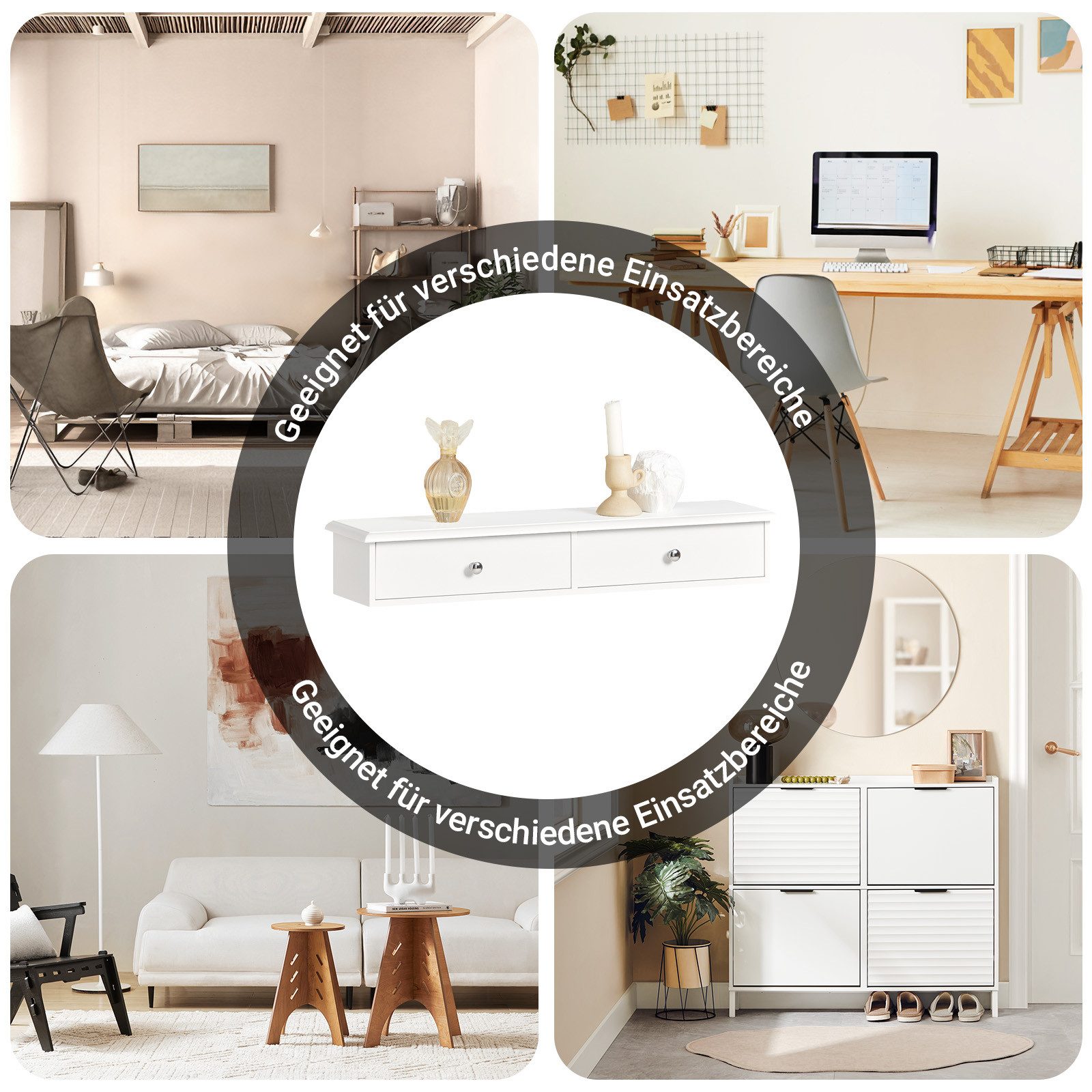 Hängeschrank FRG43, Wandschrank mit 2/3 Schubladen, Badezimmerschrank