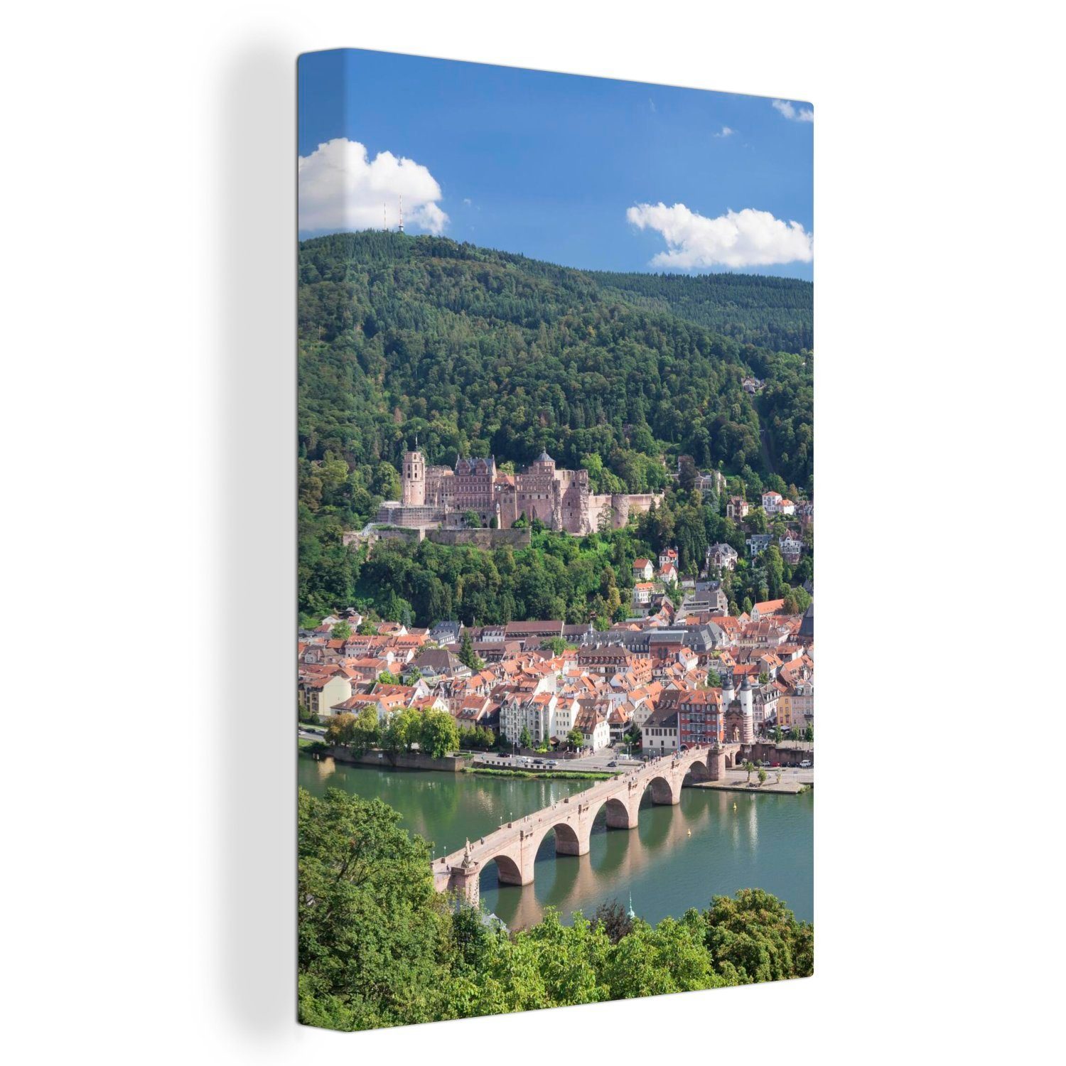 OneMillionCanvasses® Leinwandbild Zackenaufhänger, bespannt - Schloss St), inkl. (1 Gemälde, Heidelberg 20x30 - Fluss, cm fertig Leinwandbild