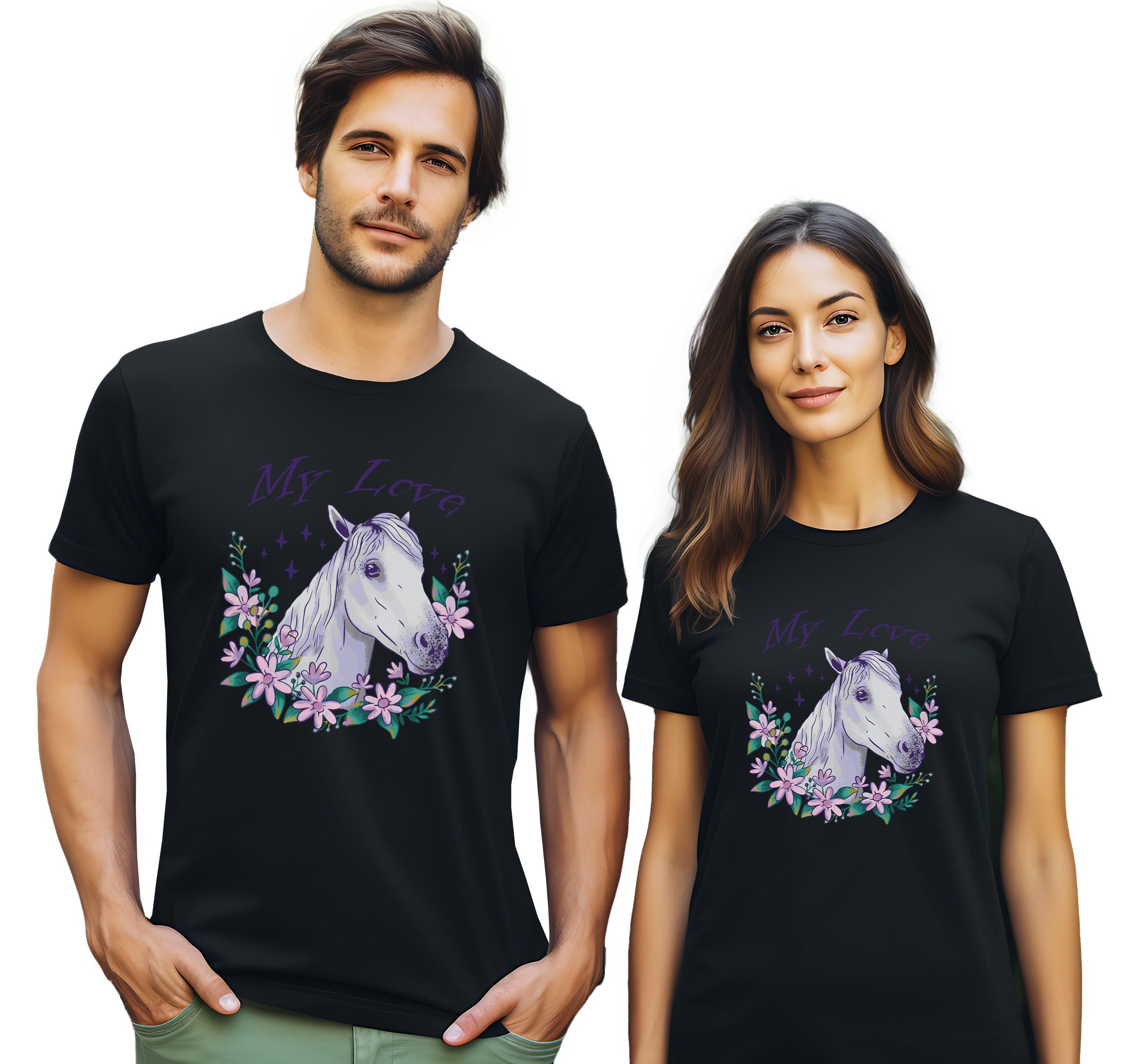 MyDesign24 T-Shirt Pferde print Shirt My Love Pferde T-Shirt schwarz kurzarm Regular Fit i169