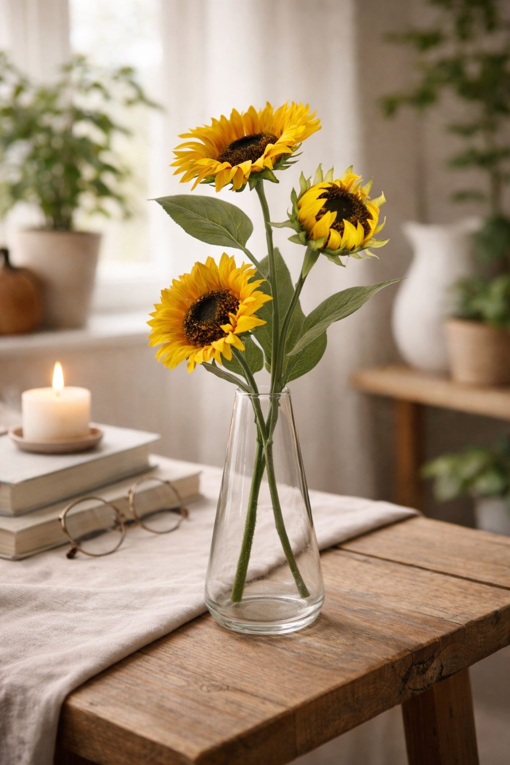 Kunstblume Kunststielblume Sonnenblumenzweig mit 3 Blüten – Höhe 90 cm - Gelb, Goods NL, Höhe 90 cm – Bild 4 von 4