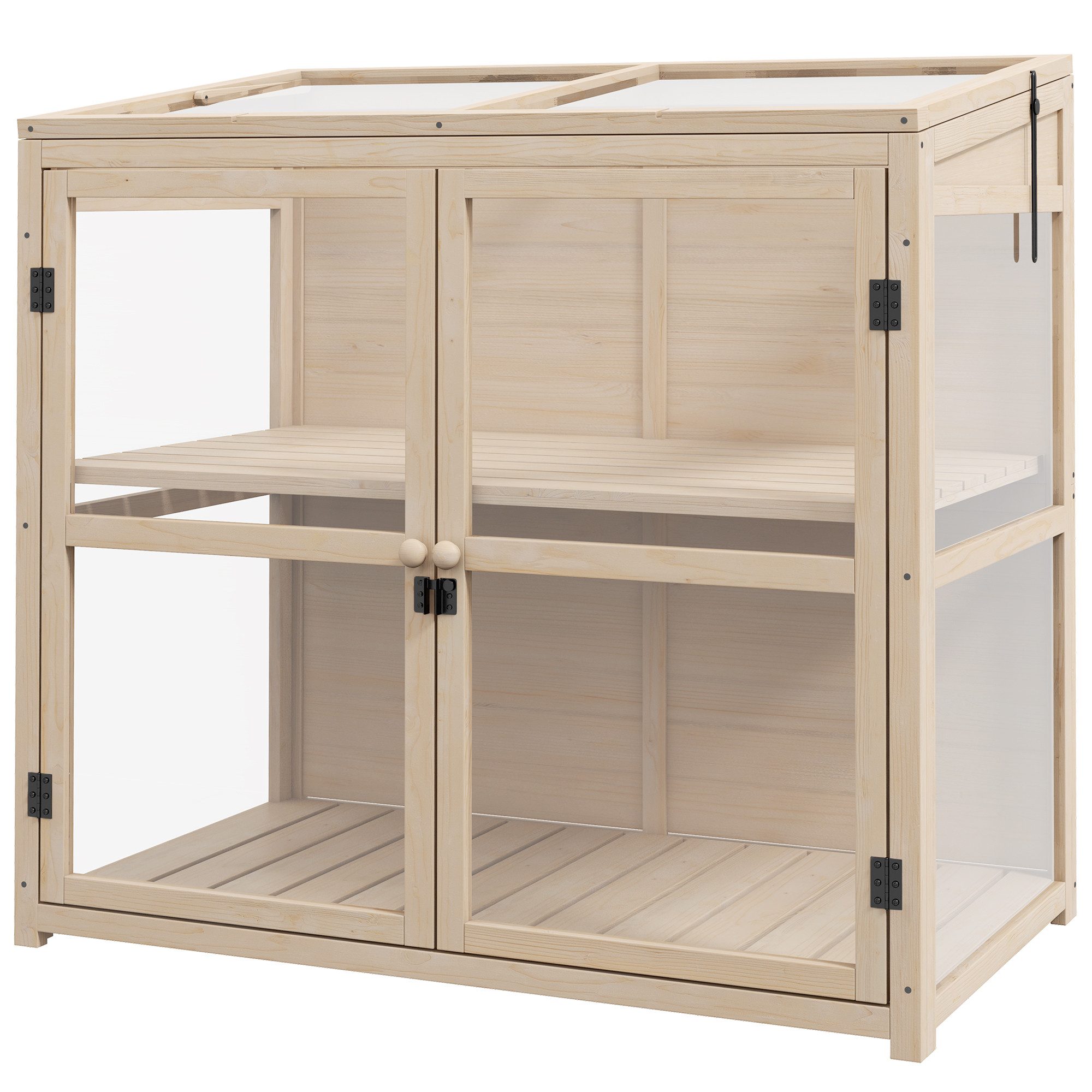 Outsunny Hochbeet Frühbeet aus Holz Gewächshaus mit Doppeltür