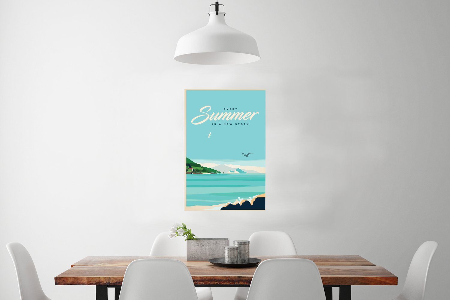 MuchoWow Poster Vintage-Illustration Urlaub am Meer, (1 St), Wandbild, Deko, Schlafzimmer, Wohnzimmer, Qualitätsdruck Dickes Papier