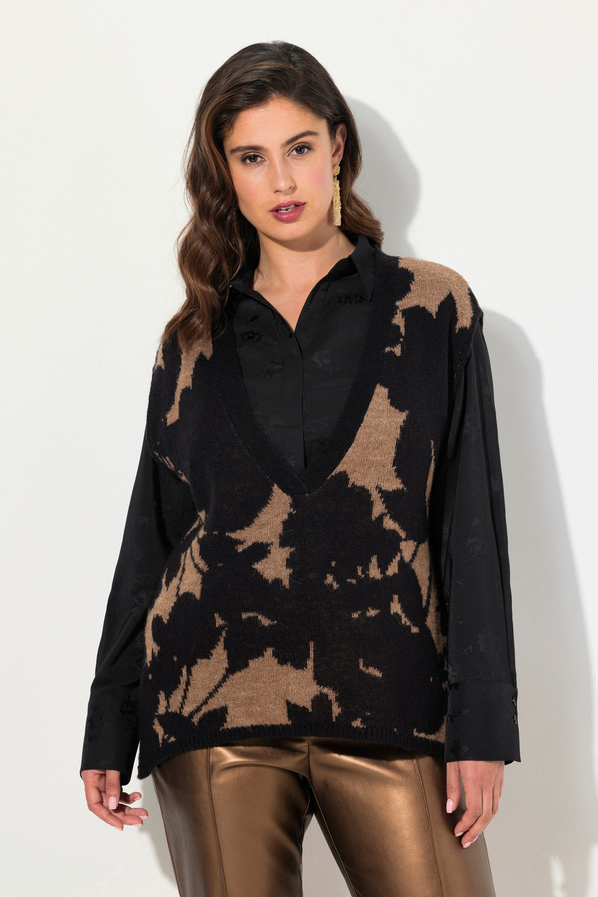 Pullunder Pullunder Jacquard-Muster V-Ausschnitt ärmellos
