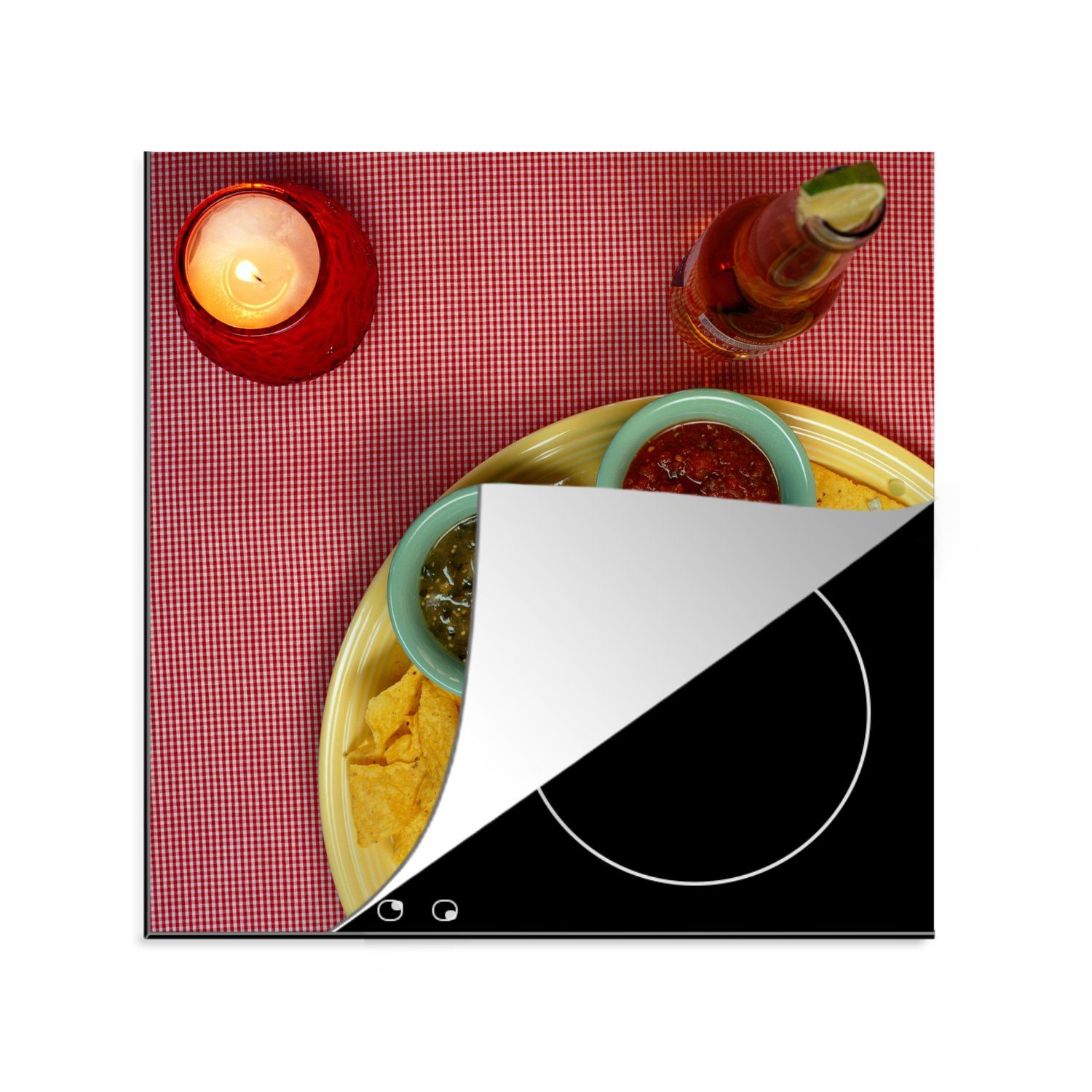Arbeitsplatte Herdblende-/Abdeckplatte tlg), Leckere Ceranfeldabdeckung, (1 zum Vinyl, Abendessen, MuchoWow cm, Nachos 78x78 für küche