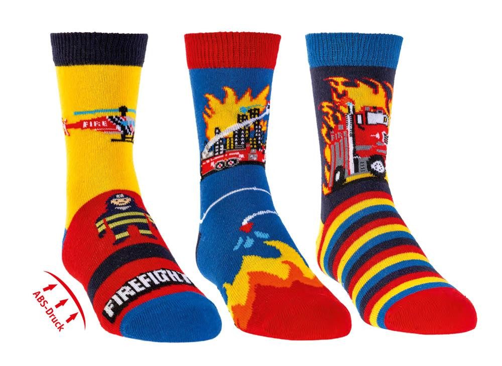 Wowerat Freizeitsocken 3 Paar Kinder Stoppersocken Feuerwehr, Vollfrottee ABS Kinder-Socken – Bild 2 von 5