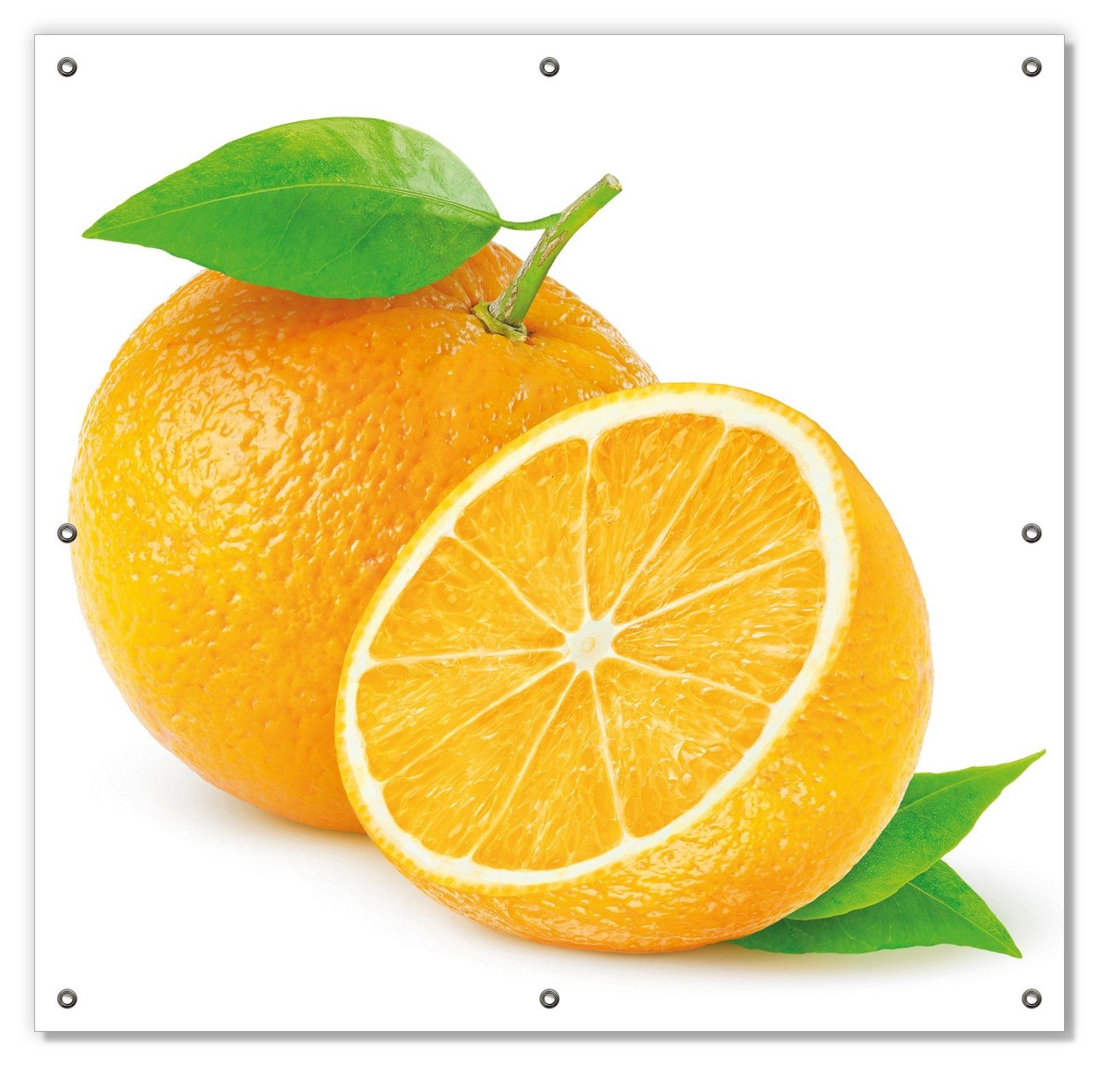Sonnenschutz Saftige Orangen vor weißem Hintergrund, Wallario, blickdicht, mit Saugnäpfen, wiederablösbar und wiederverwendbar