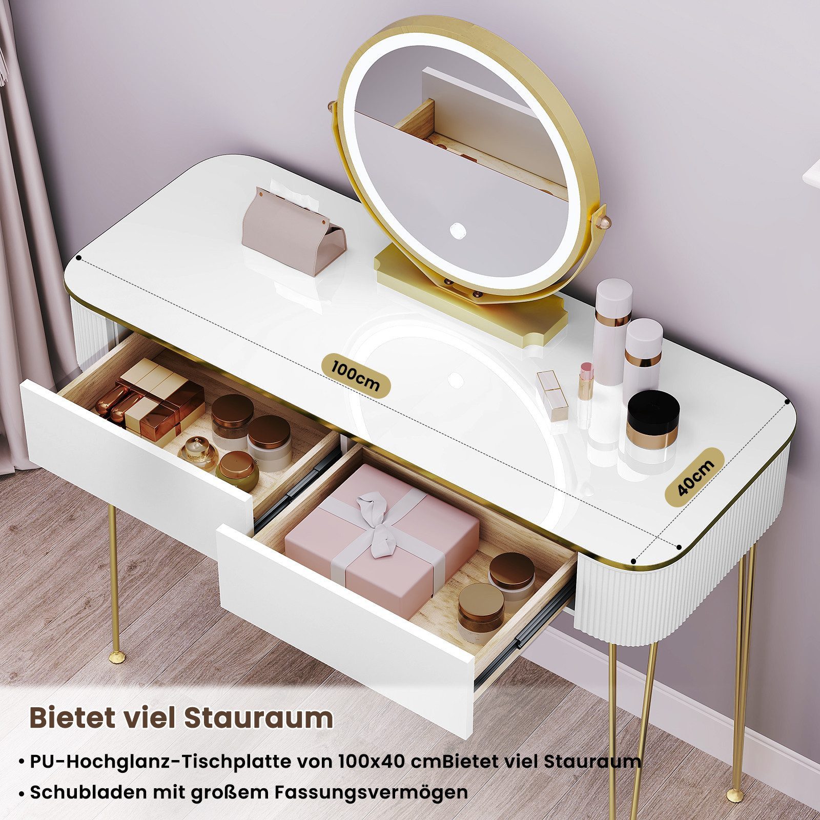 EUGAD Schminktisch (1-St), mit LED-Beleuchtung, einstellbare Helligkeit, mi günstig online kaufen