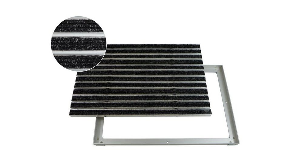 Fußmatte Emco Eingangsmatte DIPLOMAT + Rahmen 15mm Aluminium, Rips  Anthrazit, Emco, rechteckig, Höhe: 15 mm, Größe: 600x400 mm, für Innen- und  überdachten Außenbereich
