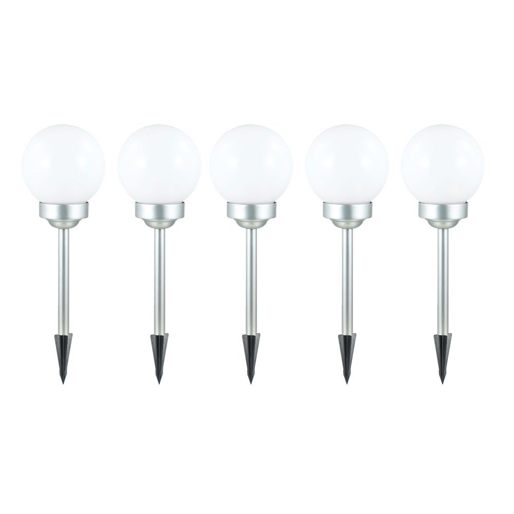 Expo Börse LED Gartenleuchte, LED-Leuchtmittel fest verbaut, Solarkugel Balkonlampe Außenlampe LED Erdspieß Gartendeko weiß 5er Set