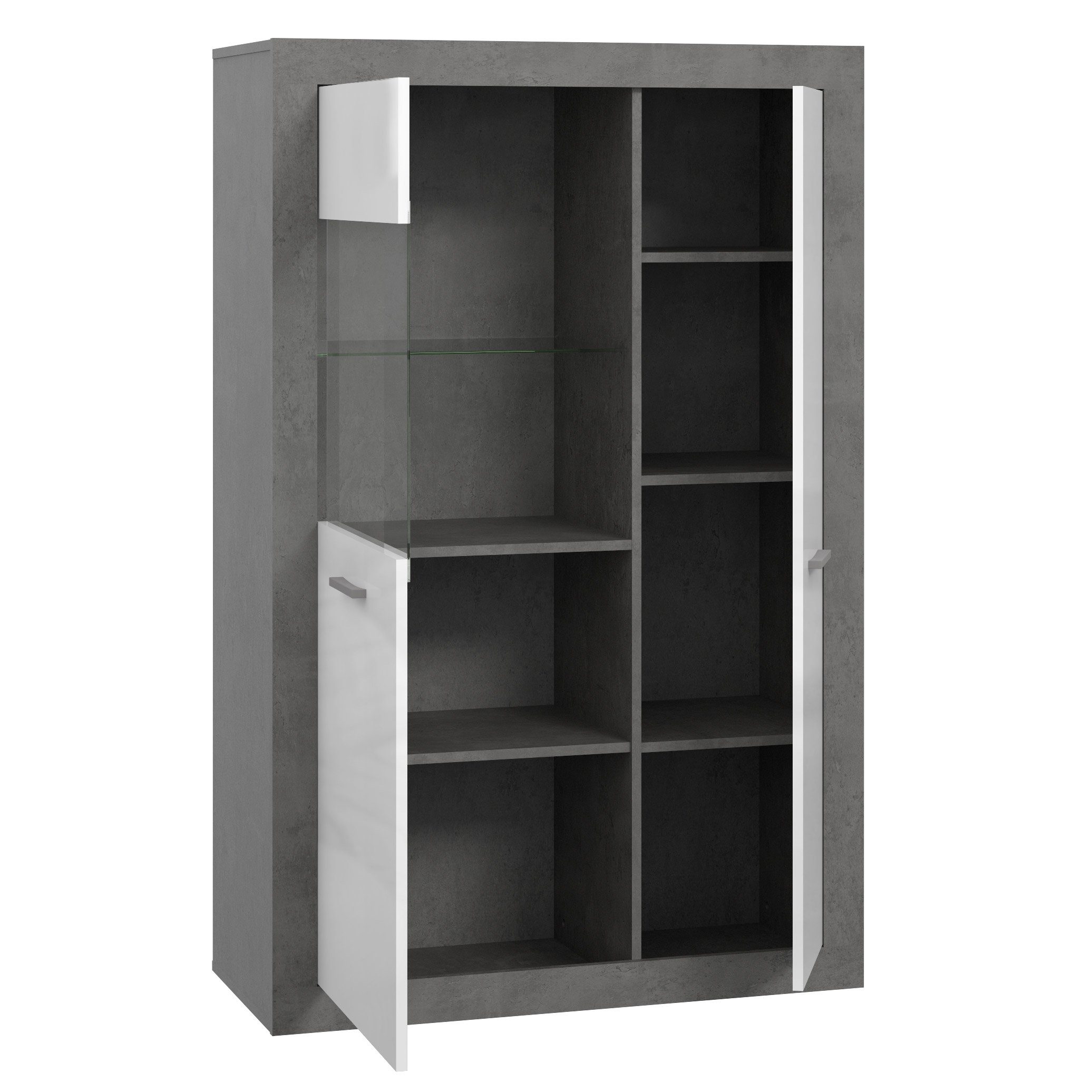 Newroom Vitrine Loxley Vitrine Betonoptik Modern Vitrinenschrank Glasvitrine Wohnzimmer
