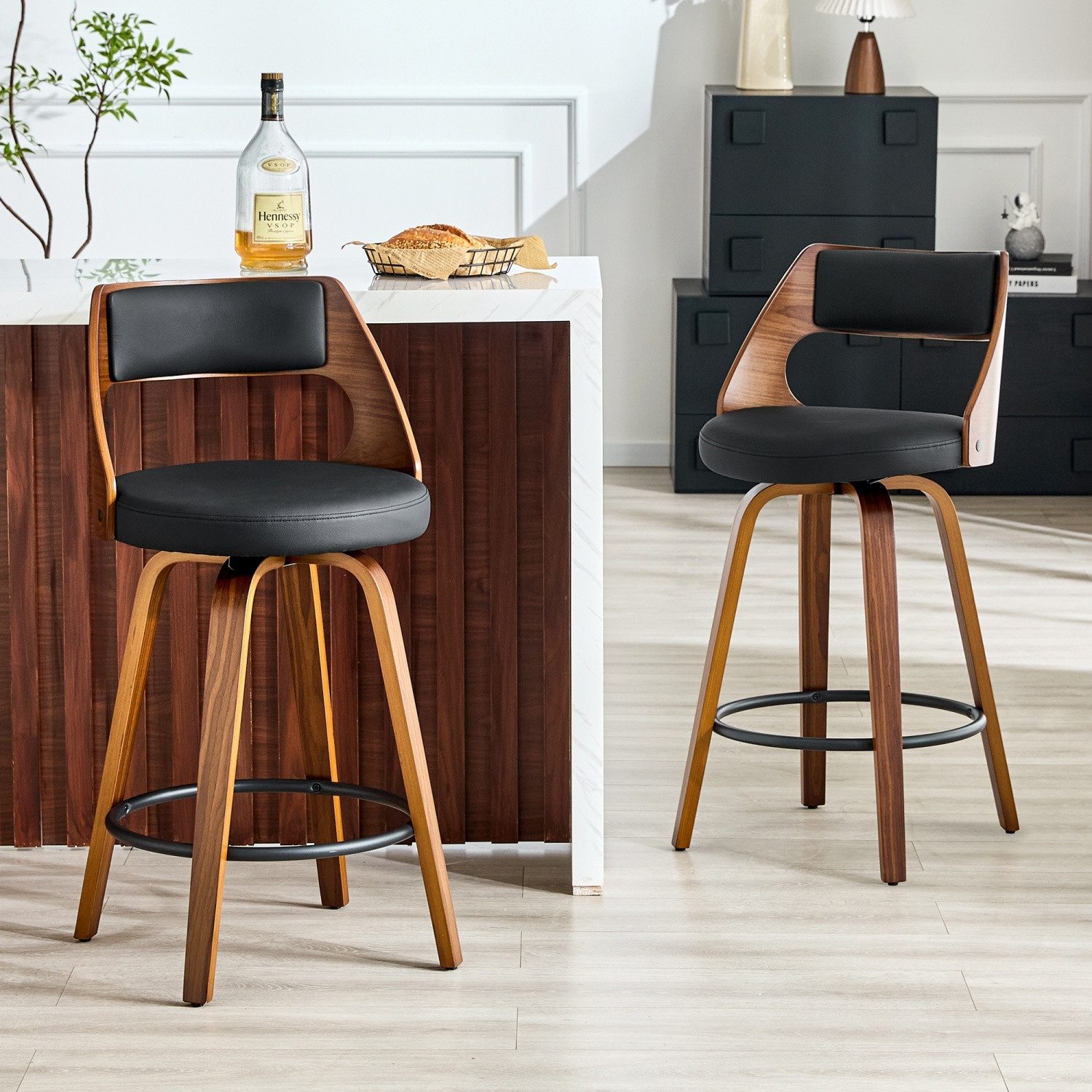 ANYSUN Barhocker 2er Set Barstühle mit Rückenlehne,360° Drehbare Hocker mit Fußstütze (Holzgestell, 66.5 cm Sitzhöhe, Tresenhocker), Barhocker ideal für Bars, Küchen, Cafés oder Esstisch.Kücheninseln
