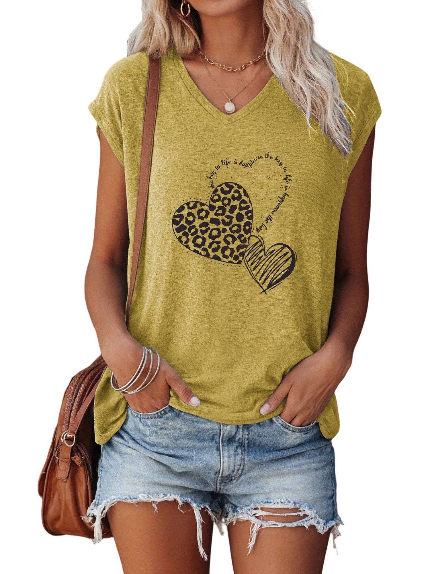 PYLIKE Achselhemd Damen bequemes Sommer Casual Ärmellos-Shirt Kurzarm Locke günstig online kaufen