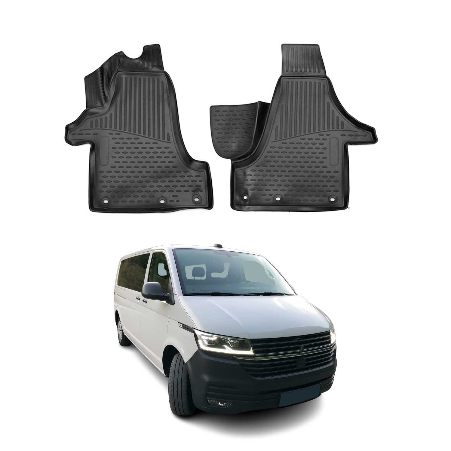 OMAC Auto-Fußmatten für VW T6 T6.1 Transporter 2015-2024 Gummimatte Schwarz (2 St), für VW T6 T6.1 Transporter 2015-2024 VW T6 T6.1 Transporter 2015-2024, Antirutsch,Wasserfest,Einfache Installation