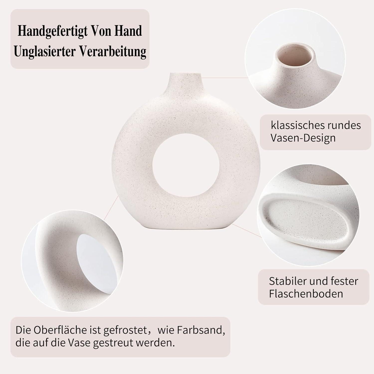 LuxusKollektion Dekovase Vasen Pampasgras Keramik Blumen Deko Vasenset M Beige