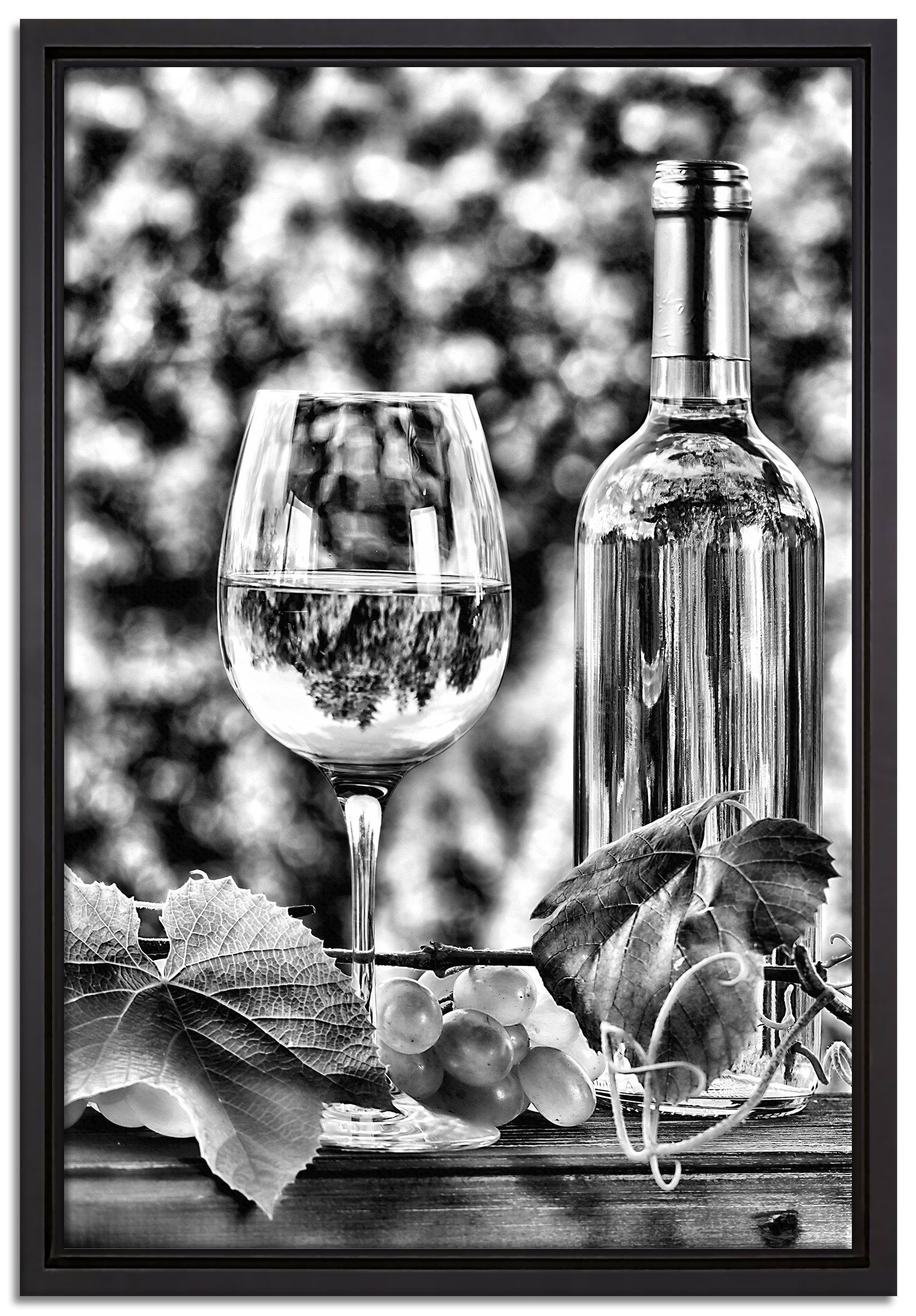 Pixxprint Leinwandbild Wein und Weintrauben, Wanddekoration (1 St), Leinwandbild fertig bespannt, in einem Schattenfugen-Bilderrahmen gefasst, inkl. Zackenaufhänger