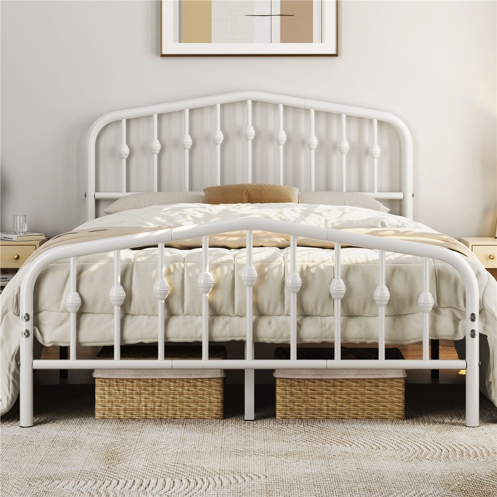 Yaheetech Metallbett 90-160cm (B), Bettrahmen Vintage Bettgestell mit kronenförmigem Kopfteil