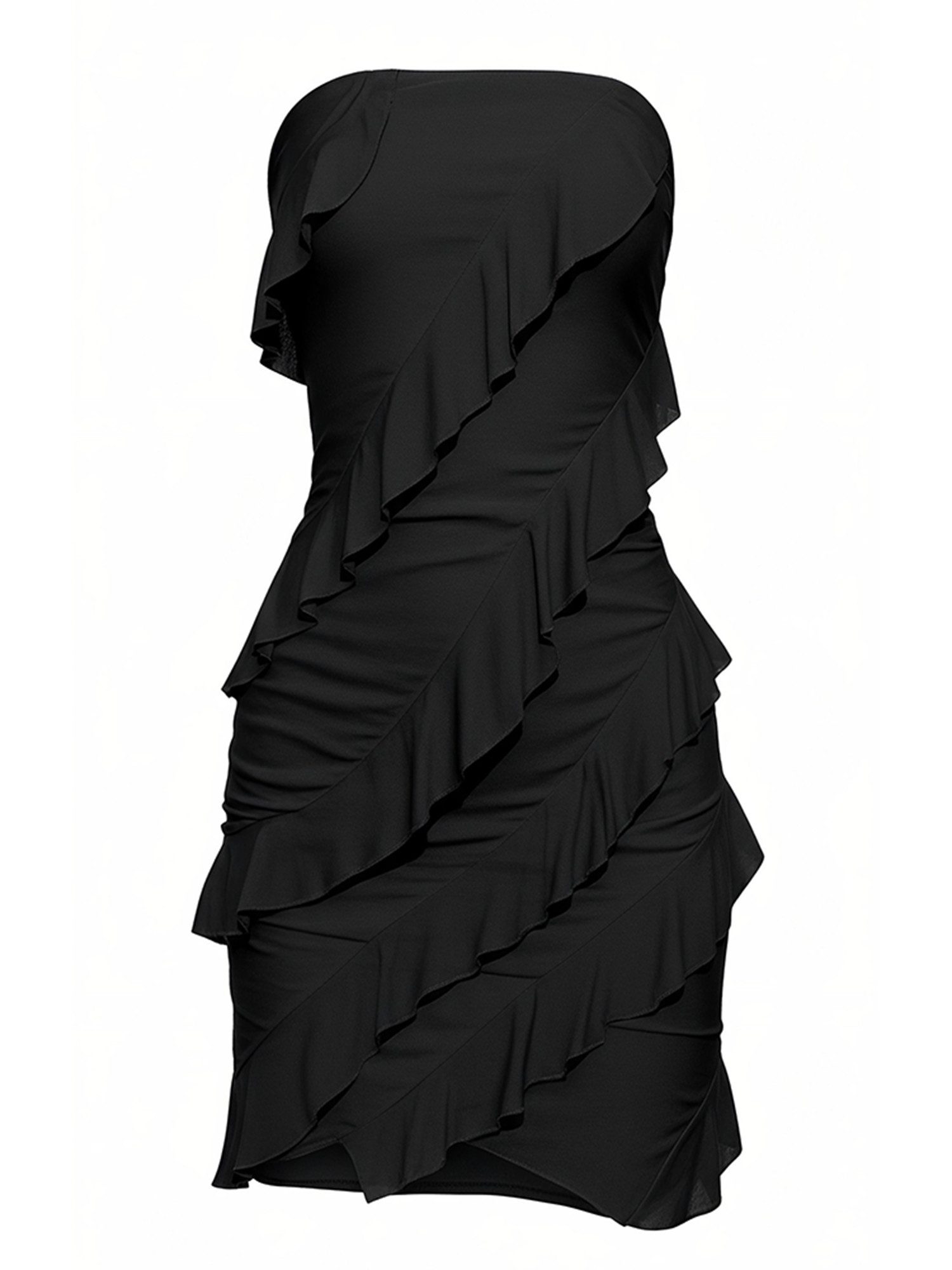 Imily Bela Minikleid Damen schulterfrei ärmellos mit diagonalen Rüschen Club Party (Packung, 1-tlg., 1per-Pack) in Unifarbe – Bild 5 von 5