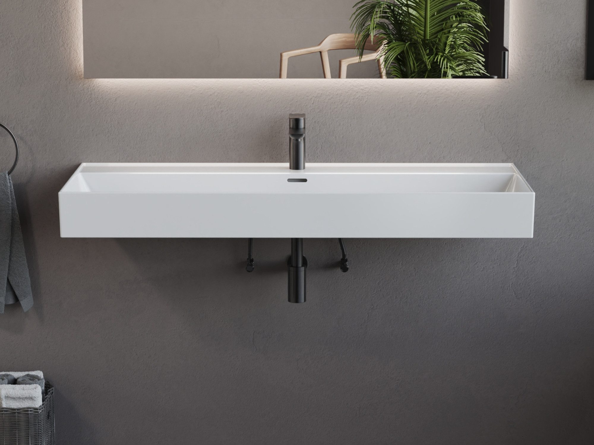 Aqua Bagno Waschtisch Wandmontage Waschbecken Keramik weiß extra groß modern