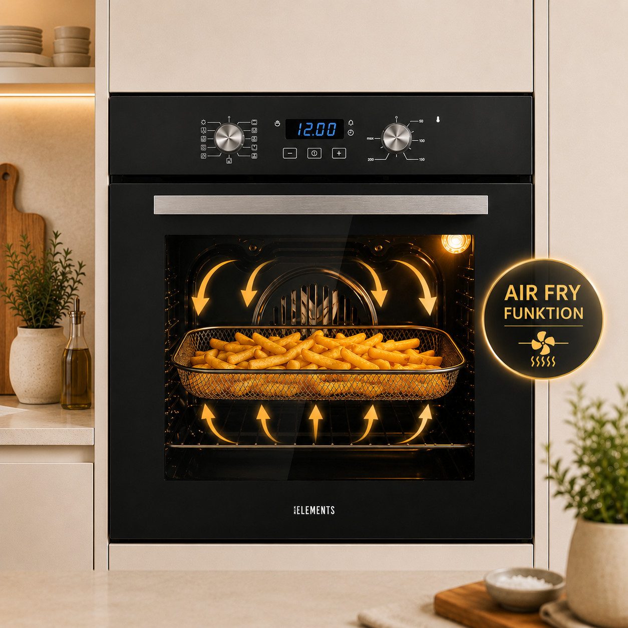 KB Elements Induktions Herd-Set KB-ELEMENTS Herdset Backofen 60cm, Kratzfestes Induktionskochfeld 60cm, Air Fry, Steam Clean, Kratzfeste Oberfläche, EU-Stecker