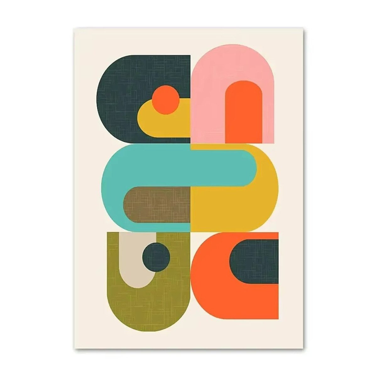 TPFLiving (OHNE RAHMEN) Poster - Leinwand - Wandbild, Minimalistische Mid-Century Abstrakte Geometrische Kunst Leinwand (Leinwandbild XXL), Farben: Orange, Gelb, Schwarz, Rot, Grün, Blau -Größe: 20x30cm