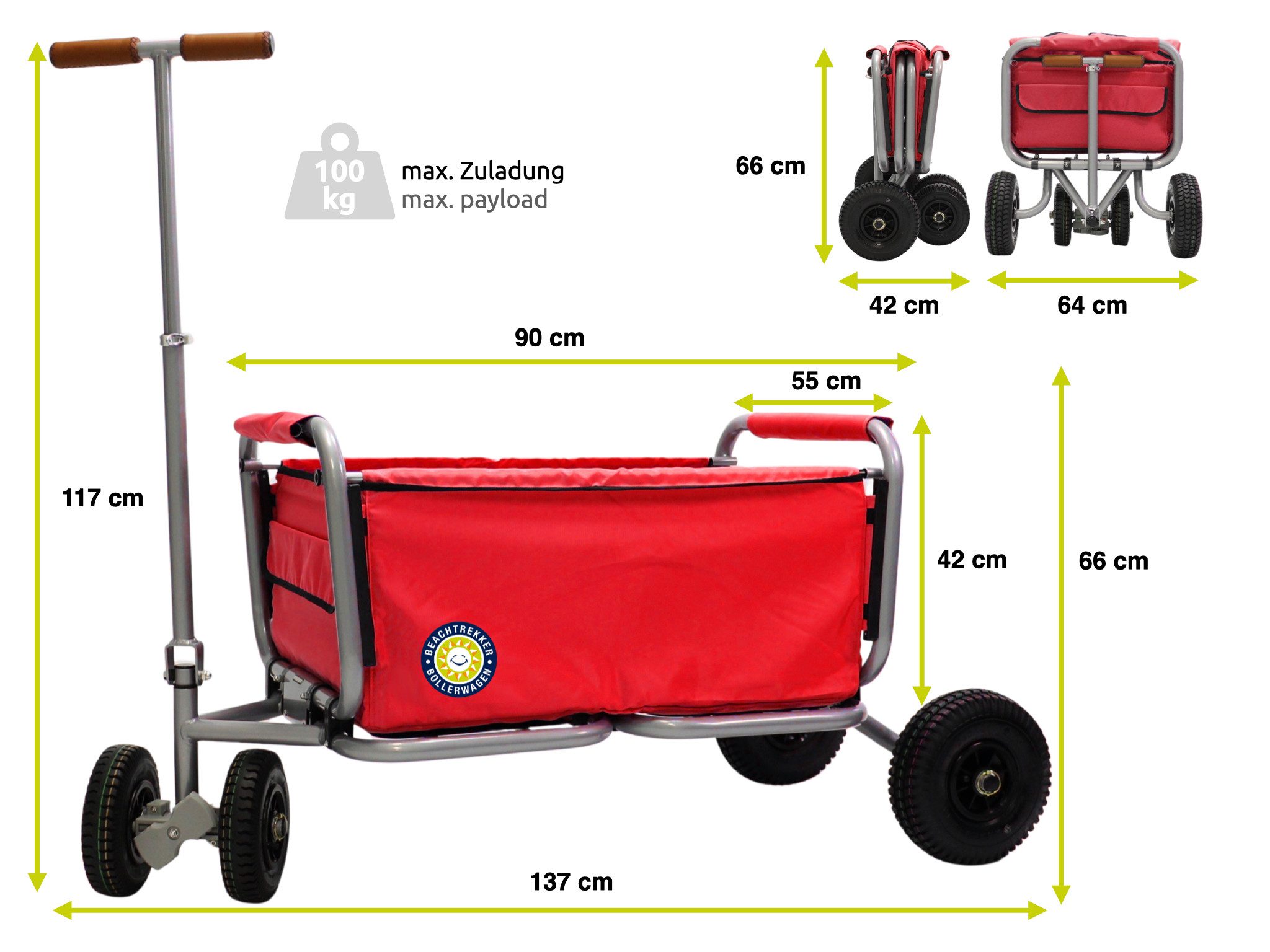 Beachtrekker Bollerwagen LiFe, faltbarer Bollerwagen inkl. Feststellbremse