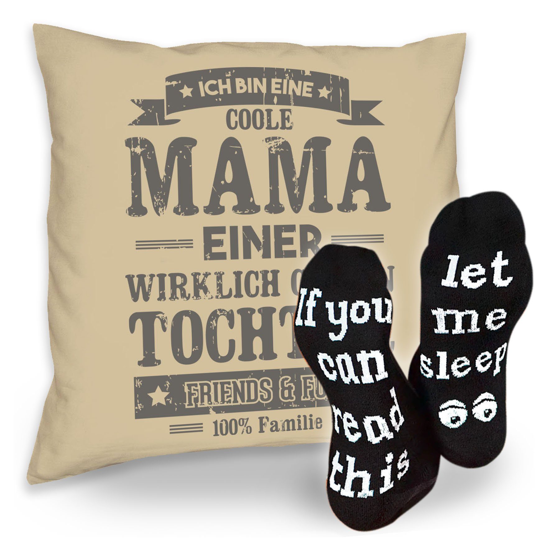 Geschenkidee beige Socken Sleep, & Tochter Kissen Sprüche Soreso® Coole Dekokissen Mama einer Weihnachtsgeschenk
