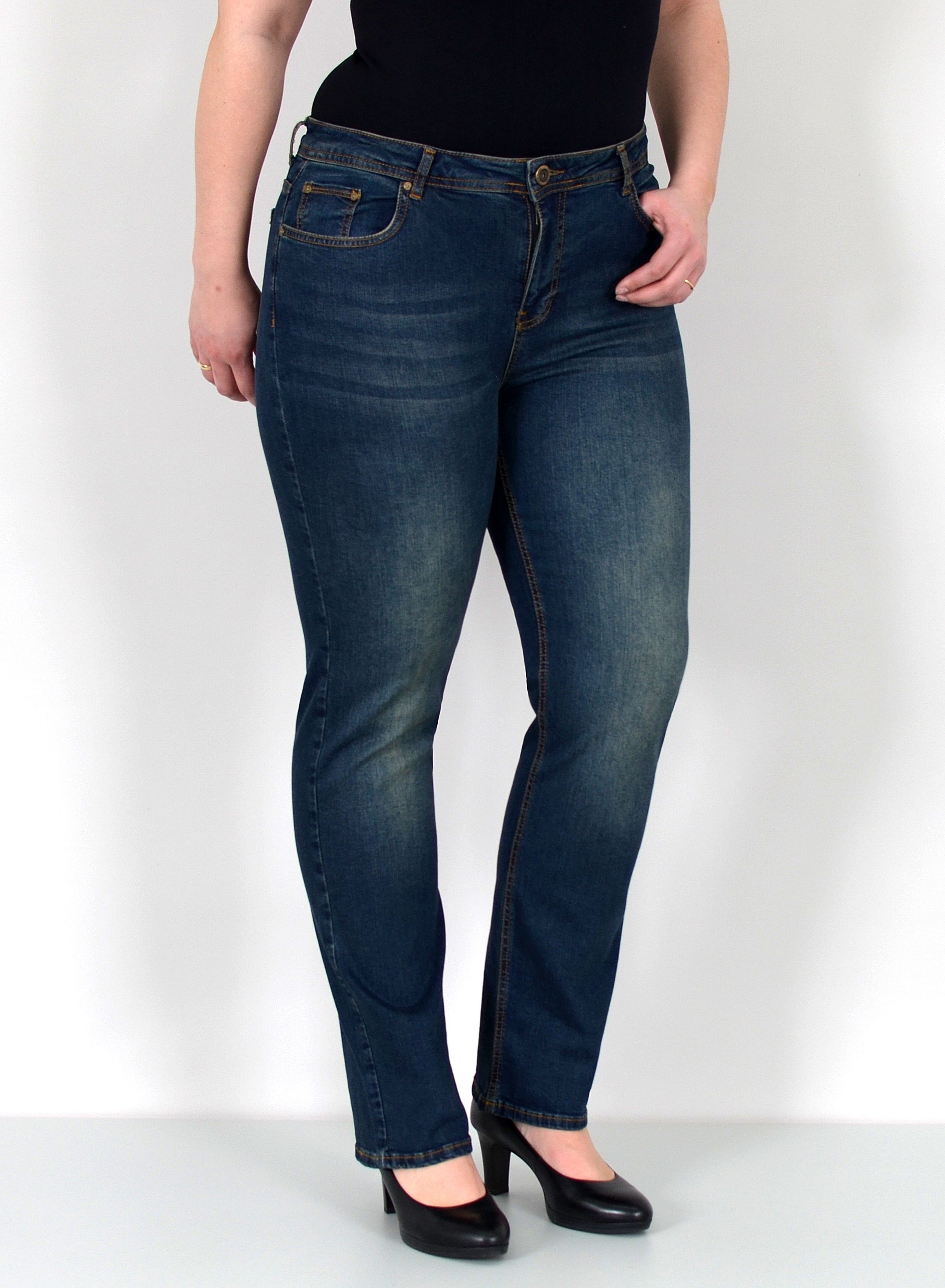ESRA Straight-Jeans Gerade Schnitt Jeans hoher Bund mit Stretch bis Plus Si günstig online kaufen