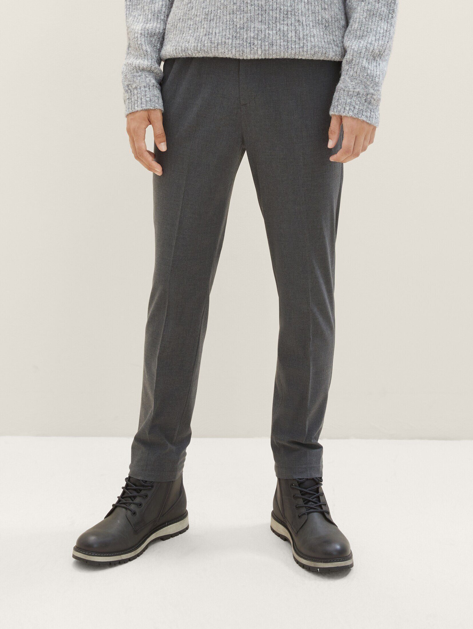 TOM TAILOR Denim Chinohose Mid Grey Chino Tapered Relaxed Melange