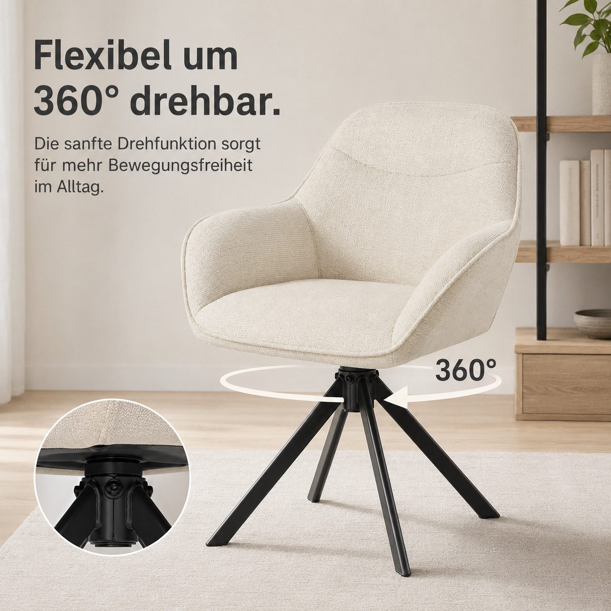 SHINEDEER Polsterstuhl Esszimmerstuhl Drehstuhl mit Armlehnen (Set, 6 St), 360° drehbar, gepolsterte Armlehnen, bis 150 kg belastbar – Bild 5 von 5
