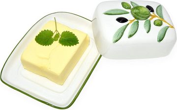 Lashuma Butterdose Olive, Keramik, (1-tlg., 18 x 14 cm), Butterbox italienisch für 250 g Butter