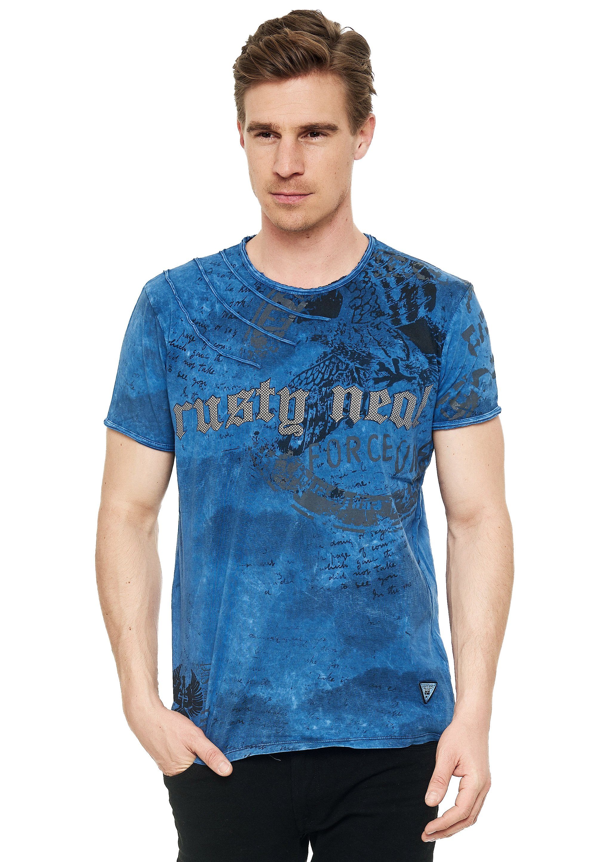 Rusty Neal T-Shirt mit blau Print eindrucksvollem